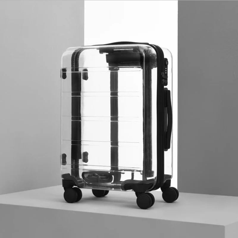 Unisex Transparent Rolling Luggage Travel Suitcase Trolley Bag On Wheels