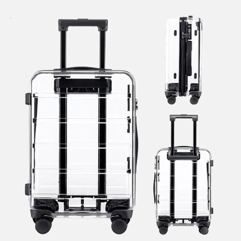 Unisex Transparent Rolling Luggage Travel Suitcase Trolley Bag On Wheels