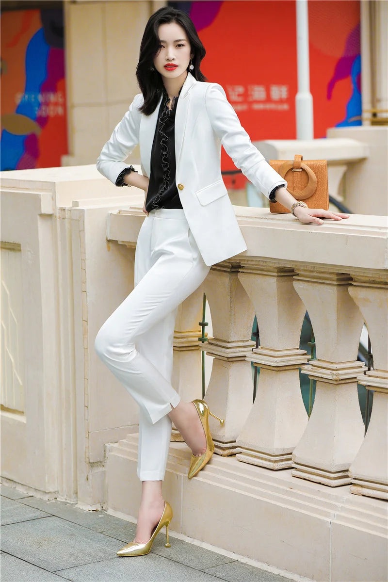 Winter Formal Business Style Office Work Wear Blazer with Pants 2pc Set
