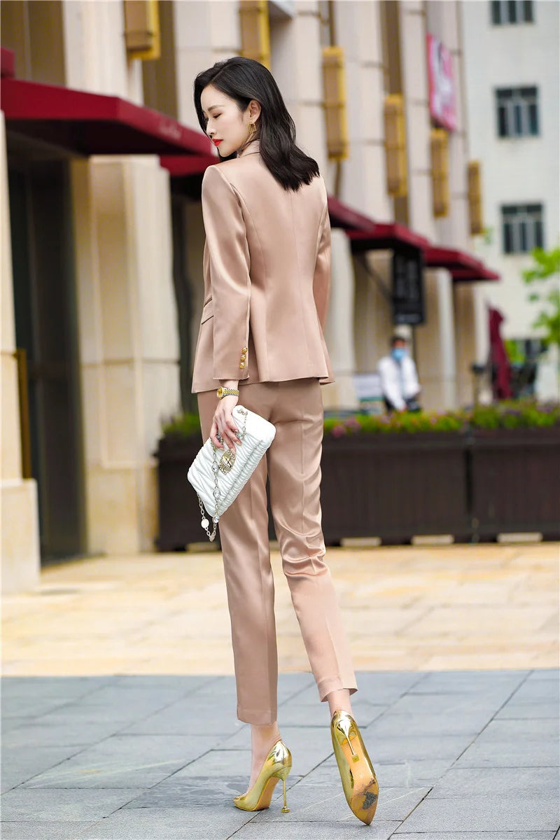 Winter Formal Business Style Office Work Wear Blazer with Pants 2pc Set