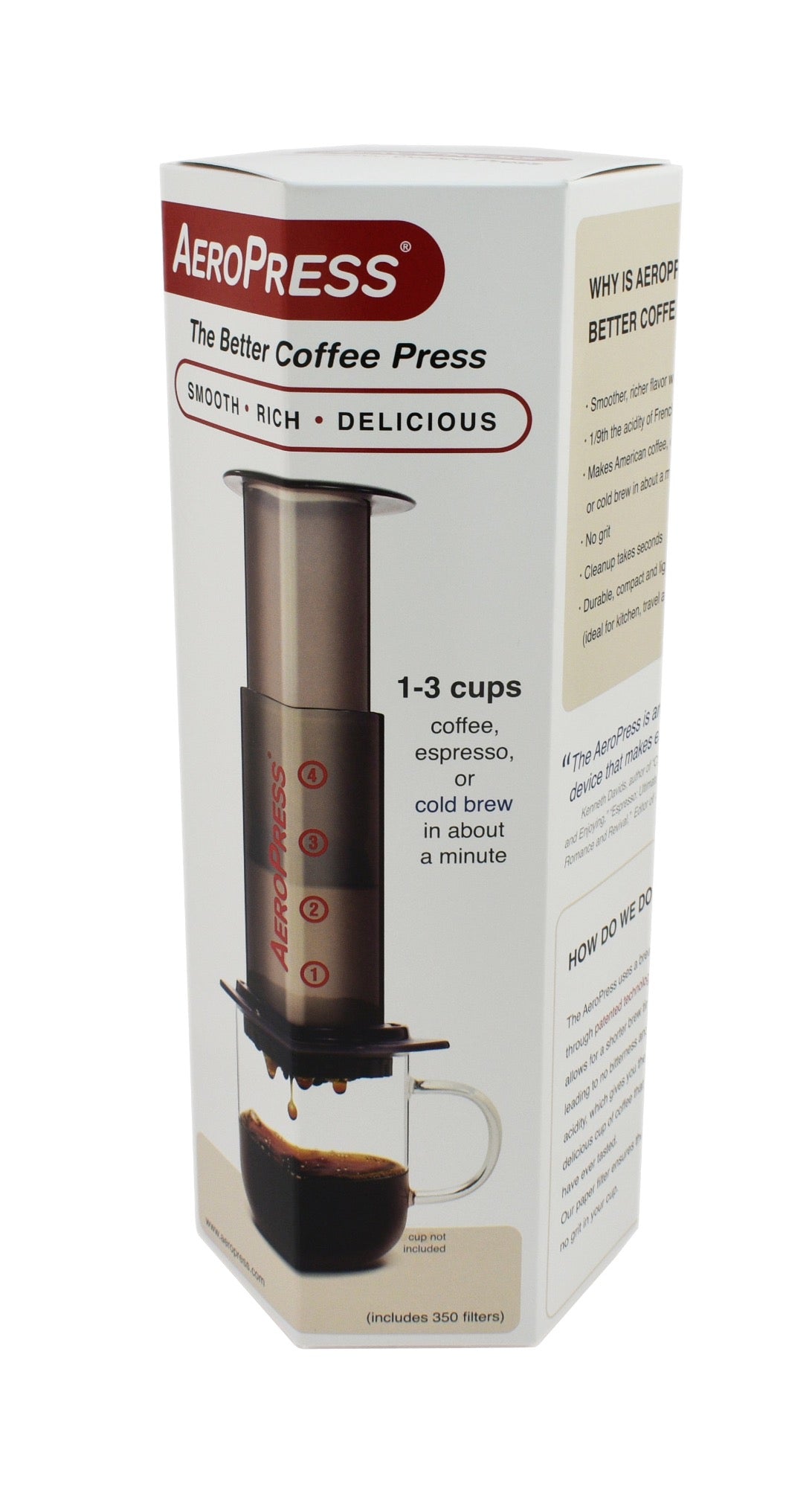 Indulge in the luxurious convenience of barista-quality coffee from the comfort of your own home with the AeroPress Original. This game-changing coffee press has captured the hearts of coffee enthusiasts and professionals worldwide. Its remarkable ability to craft smooth, delightful, and robust coffee without any traces of bitterness or acidity sets it apart. With the AeroPress Original, you can consistently enjoy a flavorful cup of coffee with each brew.