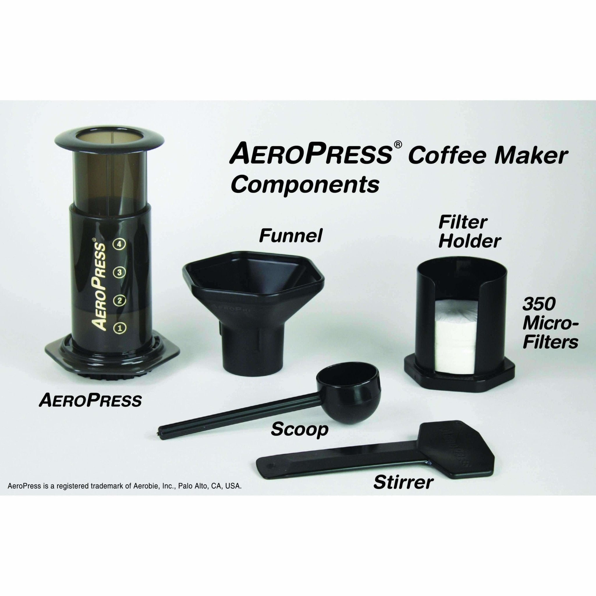 Take your coffee journey to every corner of the world. The AeroPress Original is sleek, lightweight, and portable, making it the perfect companion for your travels, camping adventures, backpacking excursions, boat trips, and more. The kit includes all essentials for your coffee escapades, including the AeroPress Original Chamber & Plunger, replacement micro-filters, filter holder & cap, funnel, scoop, and stirrer.