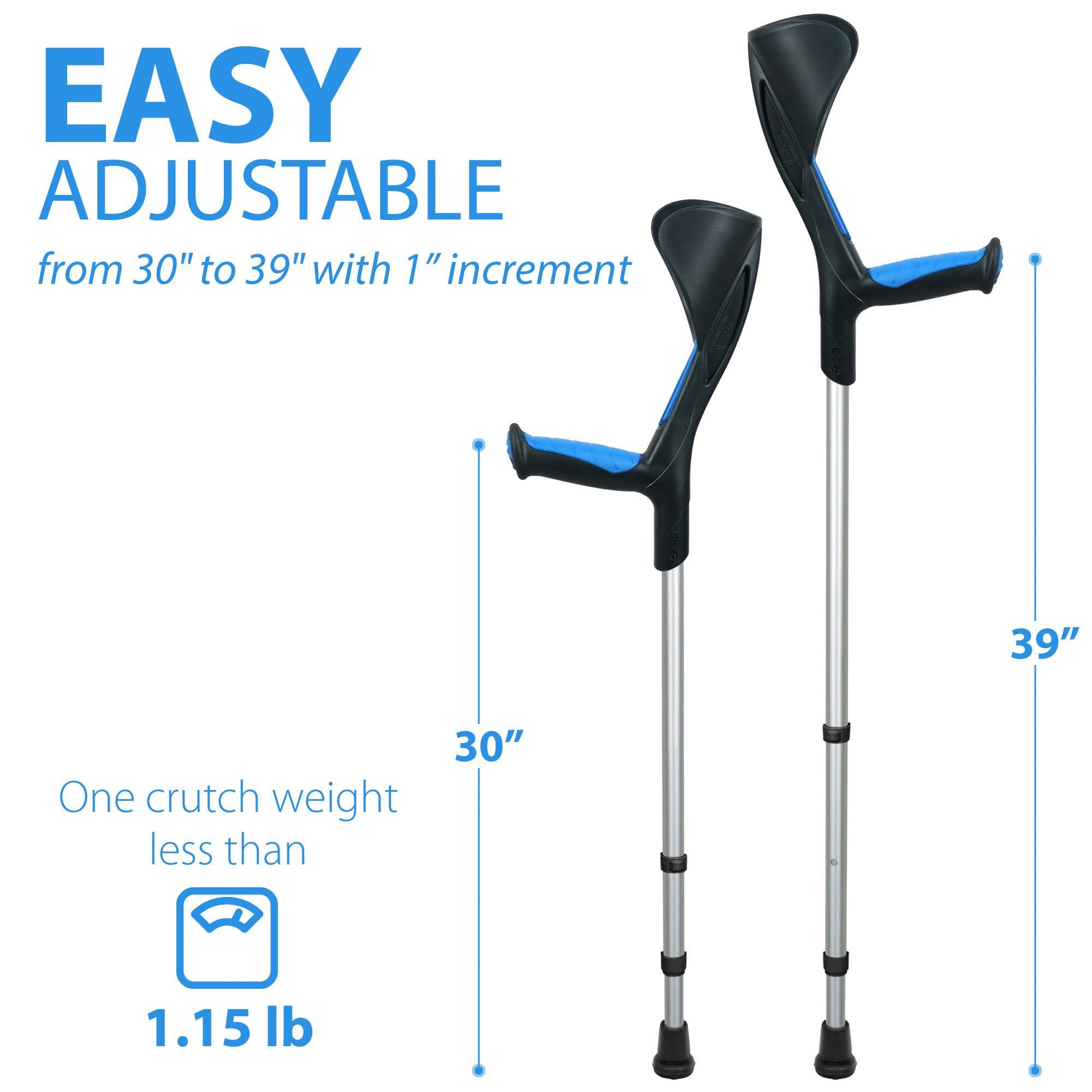 Advance Adult Walking Forearm Crutches Ergonomic Handle with Comfy Grip