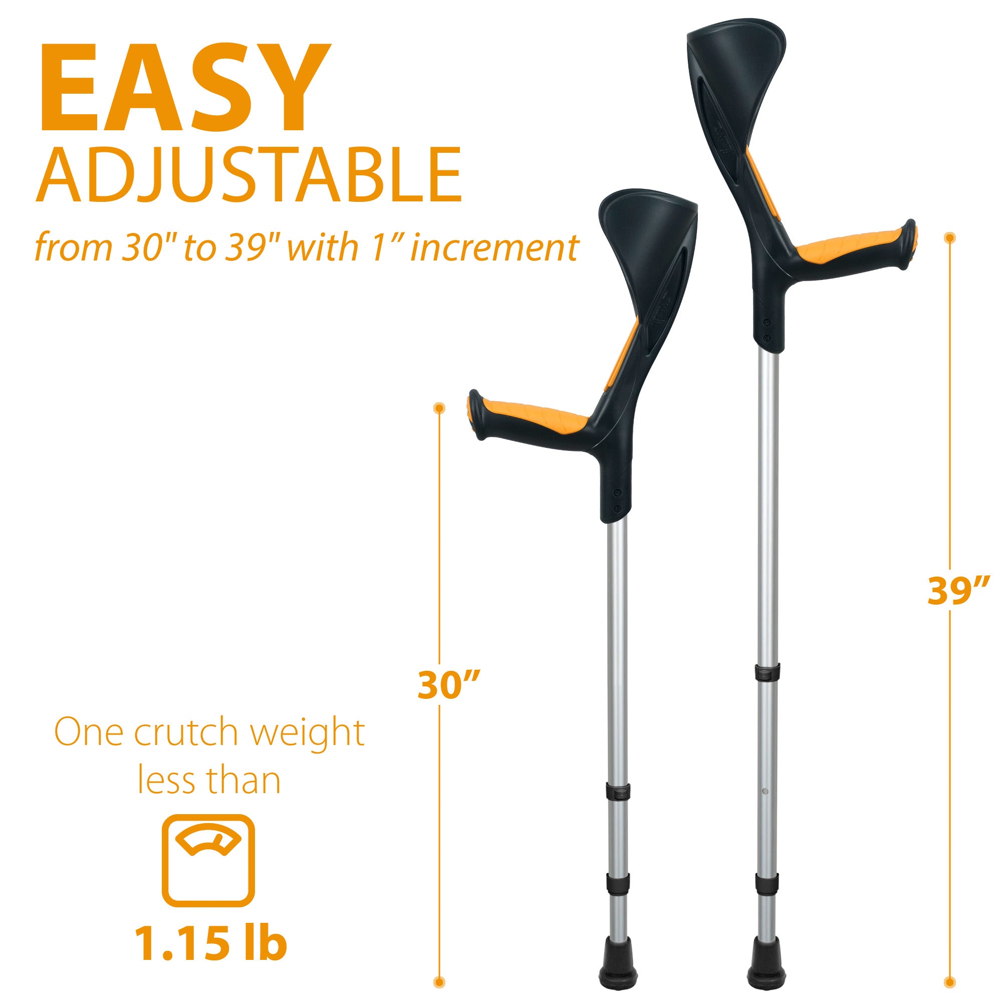 Advance Adult Walking Forearm Crutches Ergonomic Handle with Comfy Grip