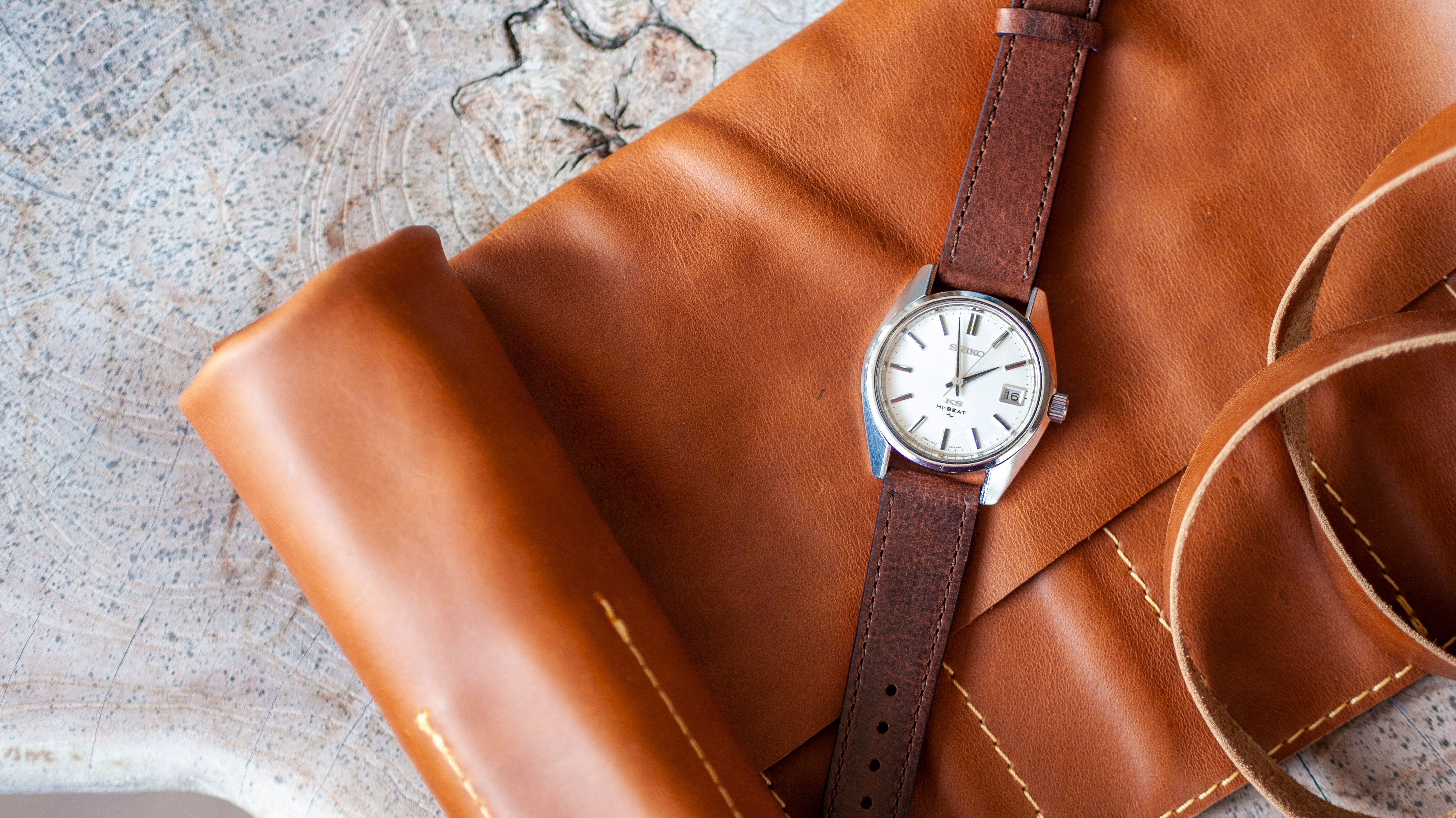 Vintage Veg Tan Italian Leather Pecan Brown Watch Strap with Quick Release