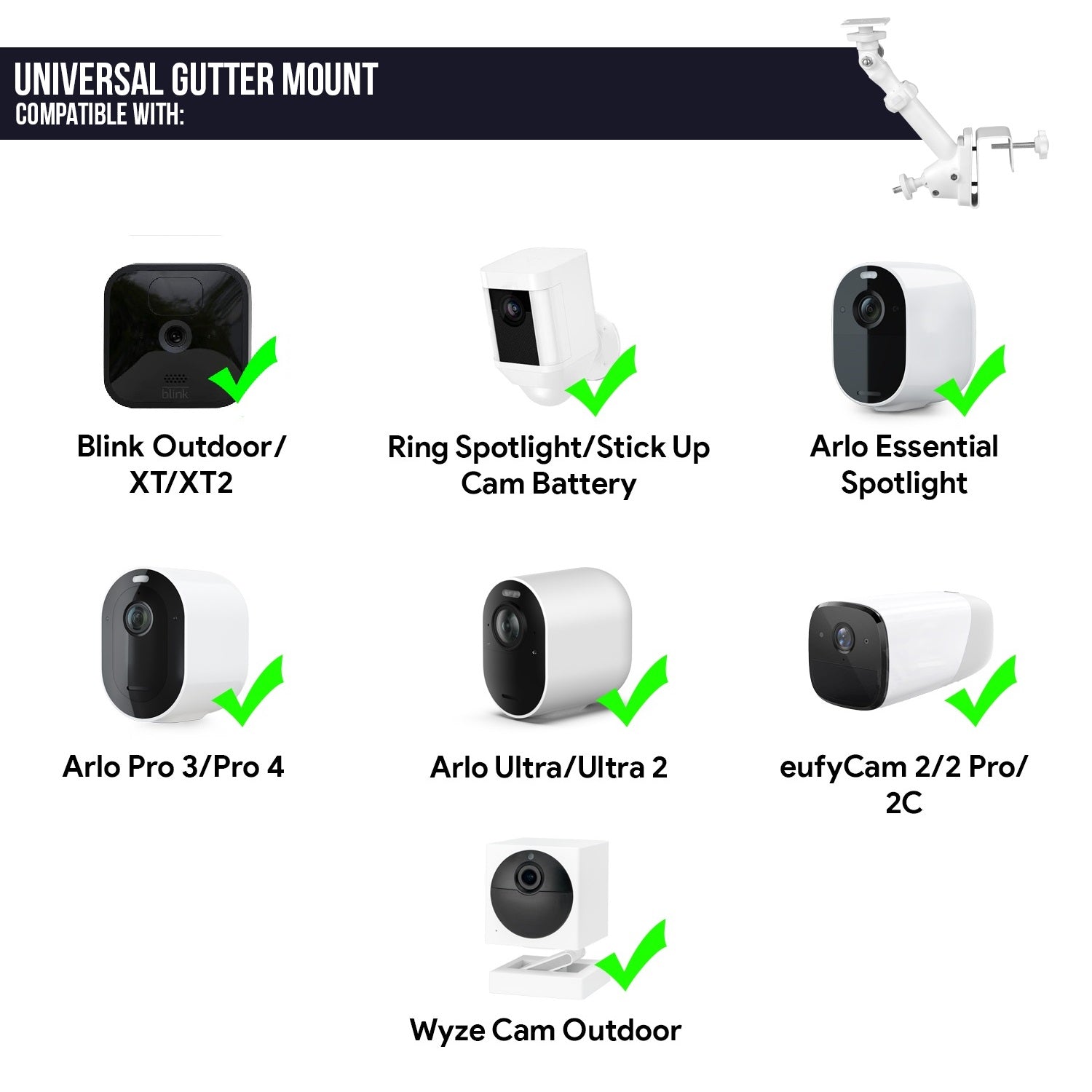 Wasserstein 2-in-1 Universal Gutter Mount for Camera & Solar Panel | Wyze, Blink, Ring, Arlo, & Eufy Cams