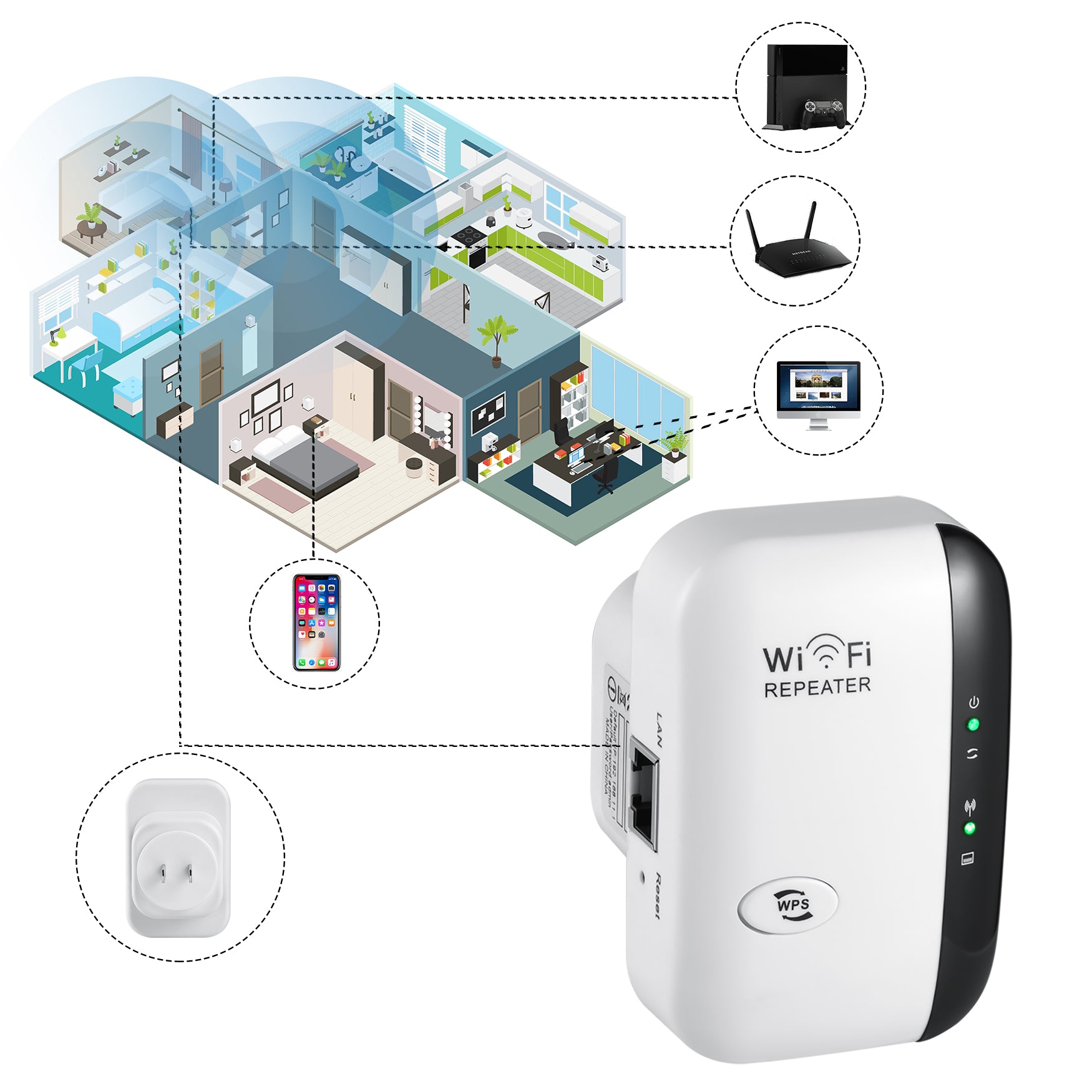 Dartwood Wi-Fi Extender & Booster | Coverage up to 1000 sq.ft | Up to 10 Devices