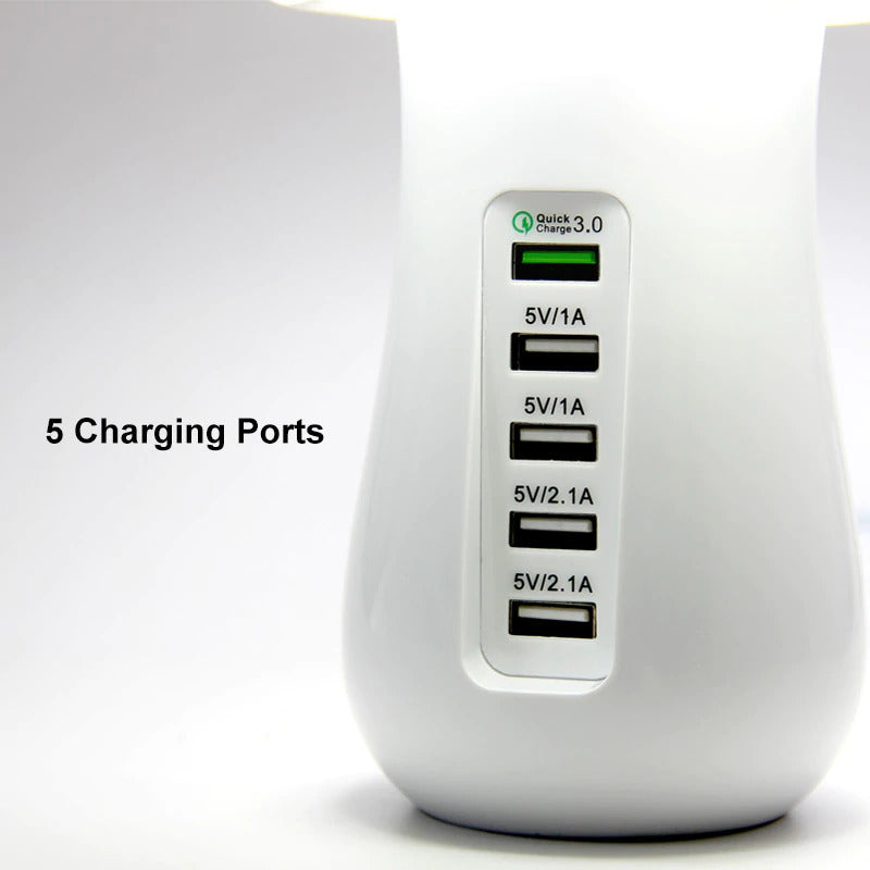 5-Ports USB Charger Charge 3.0 Technology with with Mushroom Lamp