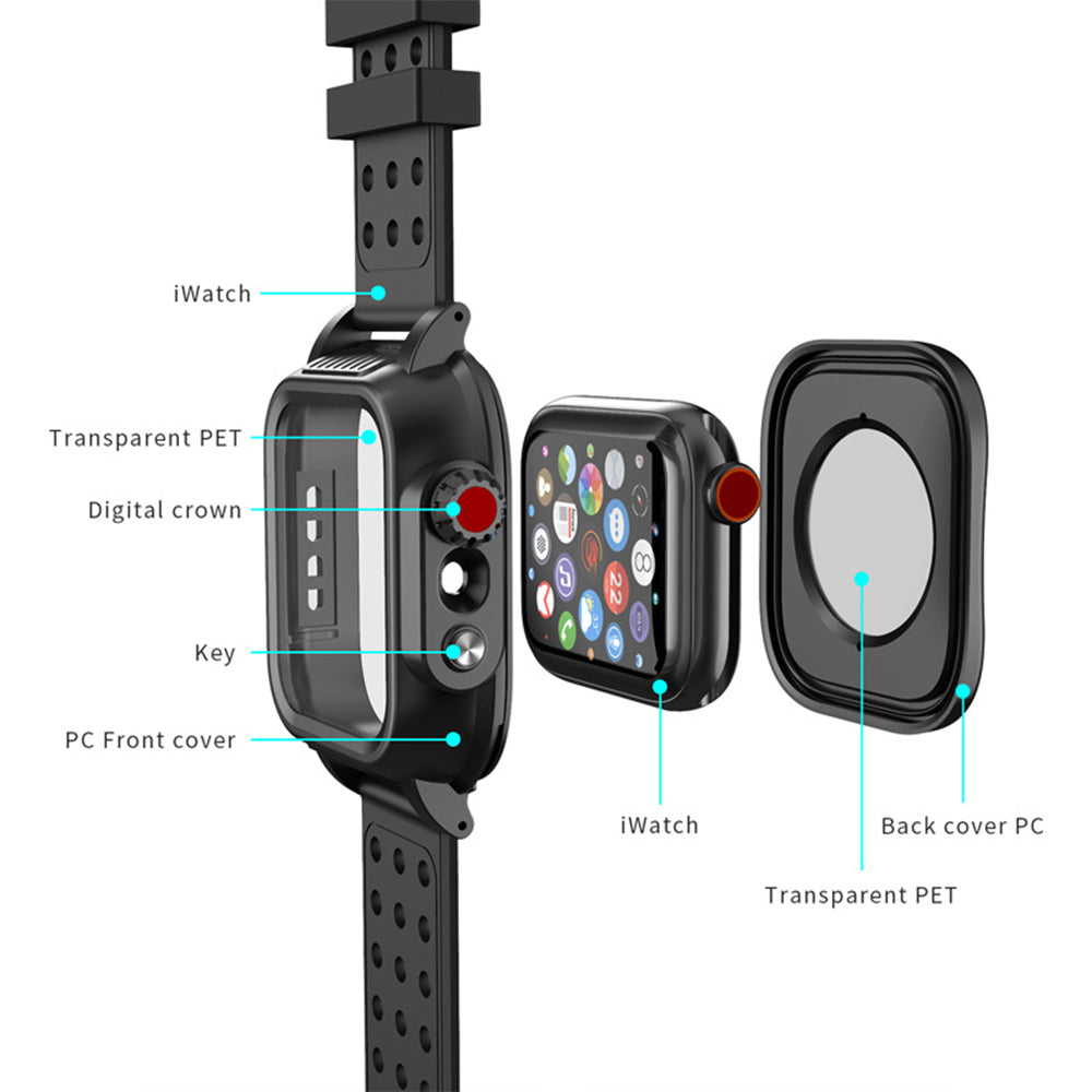 Apple Watch 44mm Series  9/8/7/6/SE/5/4 Waterproof Watch Band and Case with Built-in Screen Protector