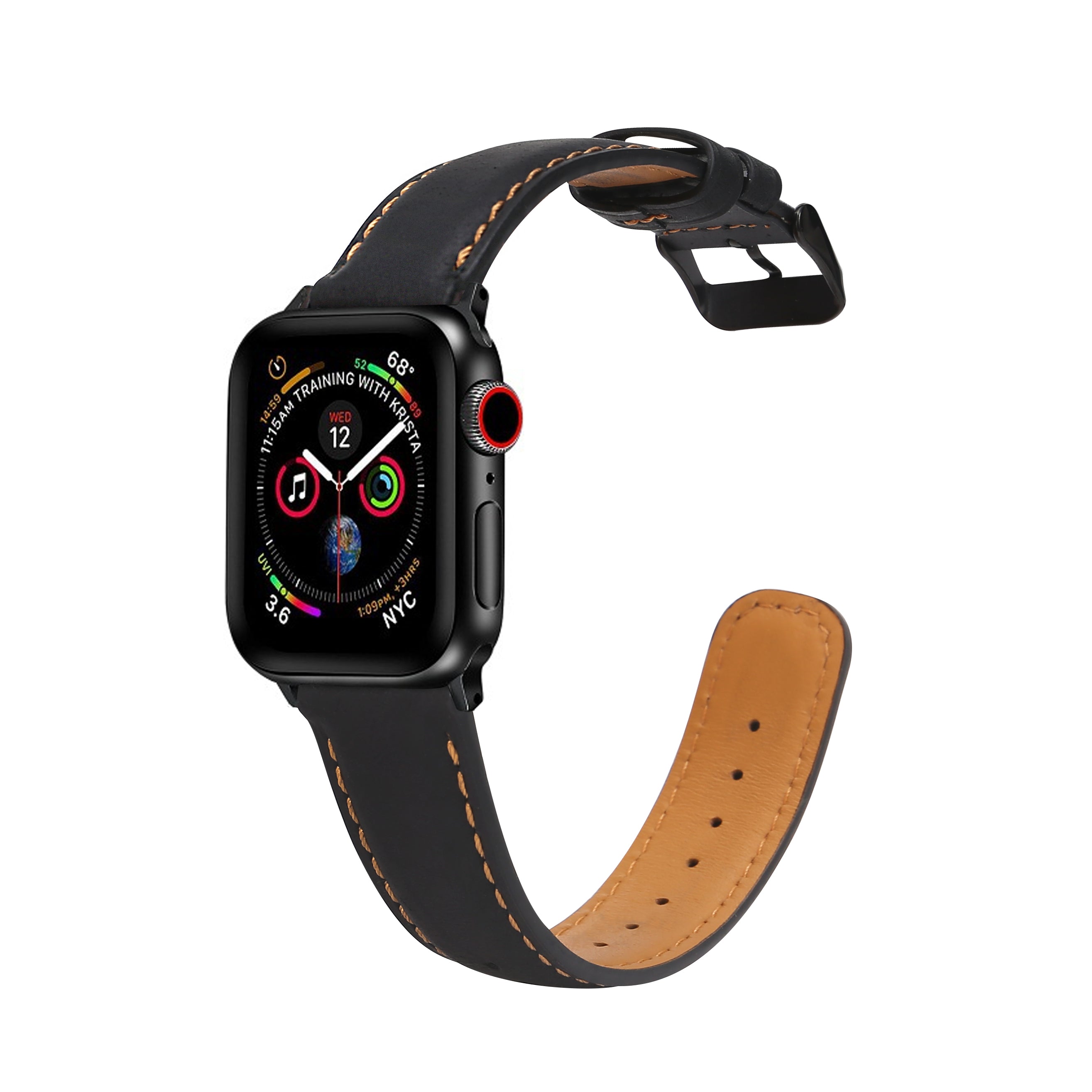 navor Leather Replacement Band with Stainless-Steel Clasp for Apple Watch