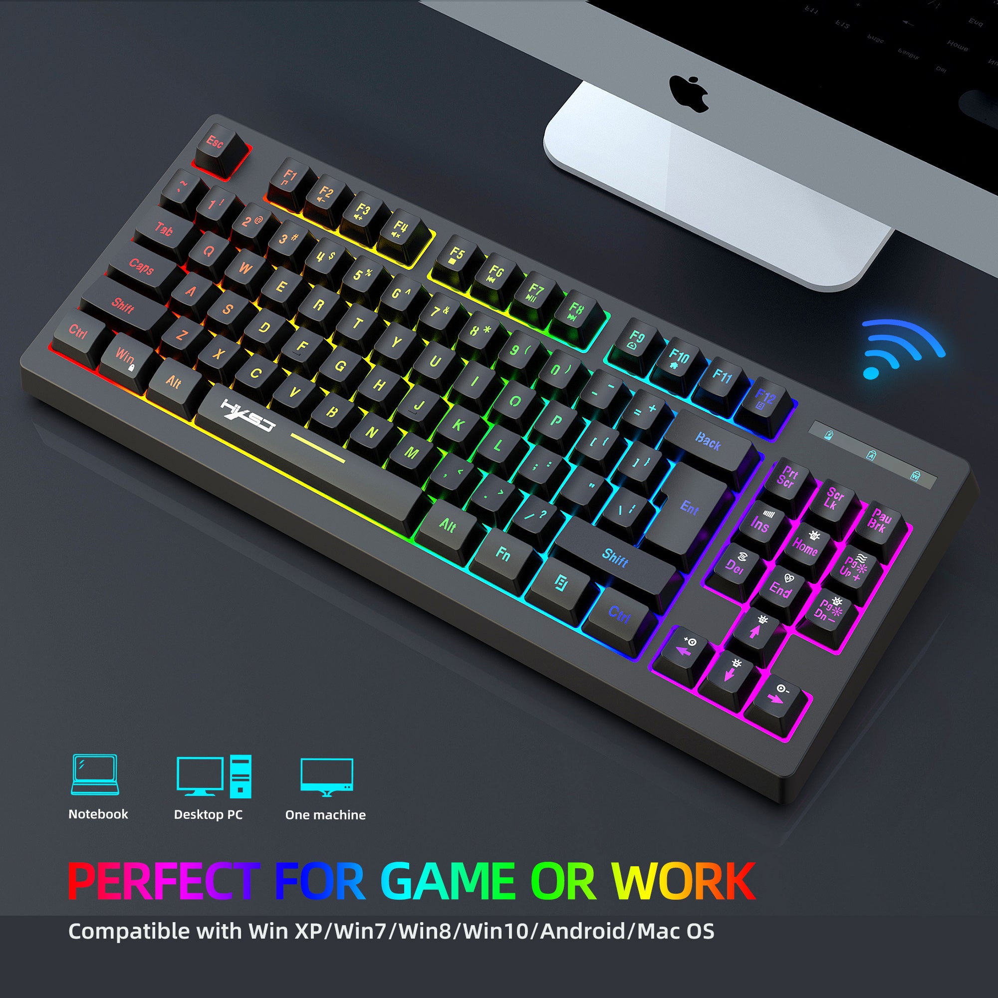 2.4G Wireless Gaming Keyboard, RGB Lighting