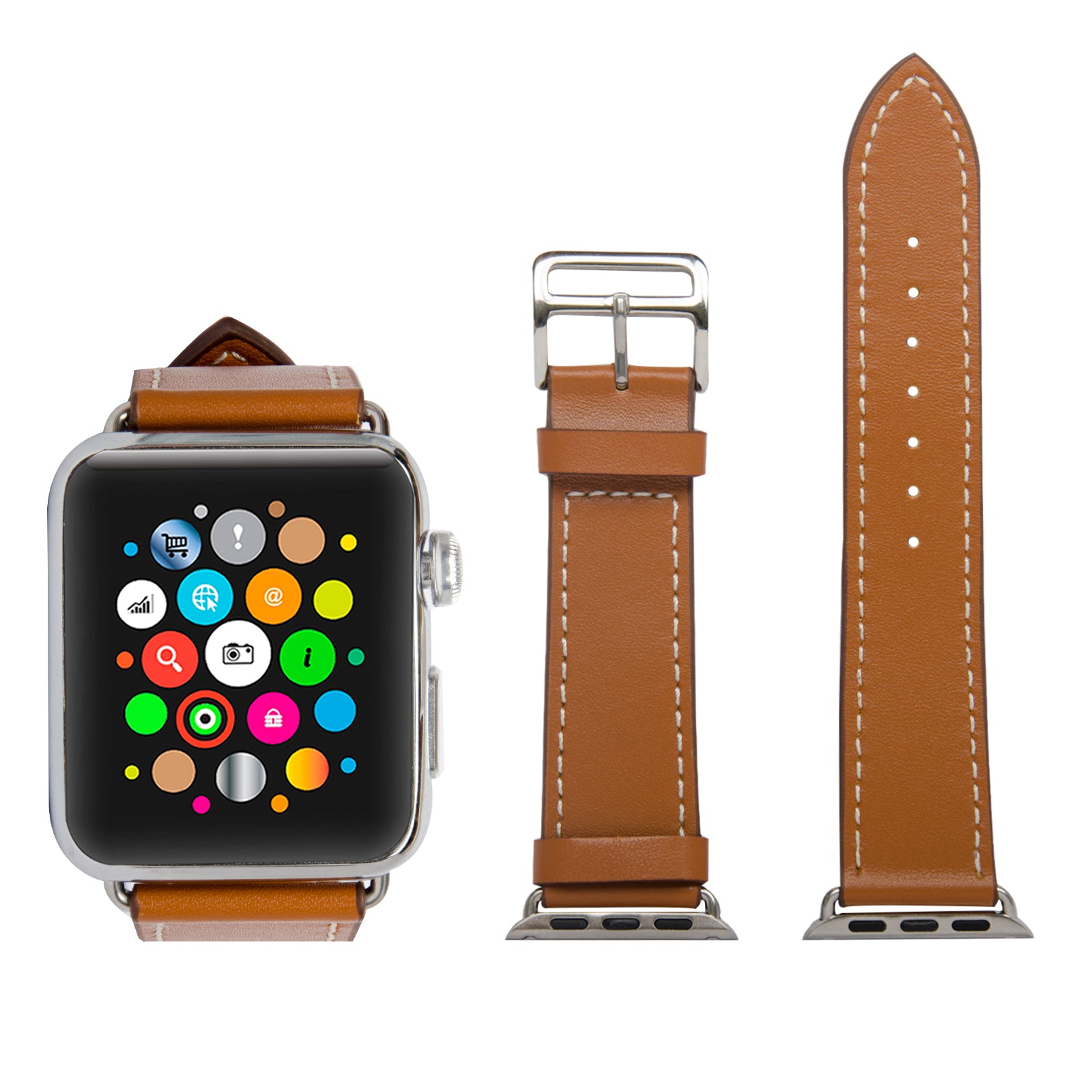 Navor Leather Replacement Band with Metal Clasp Compatible with Apple Watch Series 9/8/7/6/5/4/3/2/1/SE