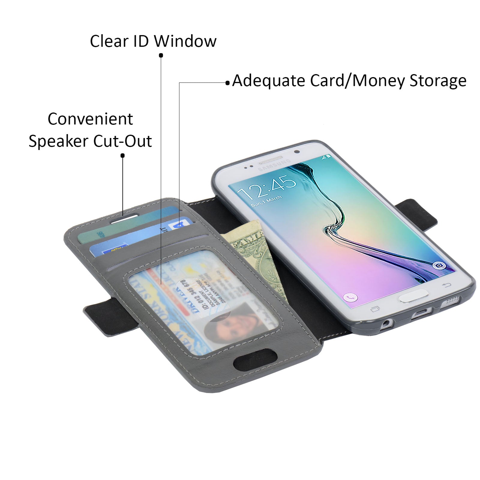 Navor Samsung Galaxy S6 Edge Ultra Slim Wallet Case - Gray
