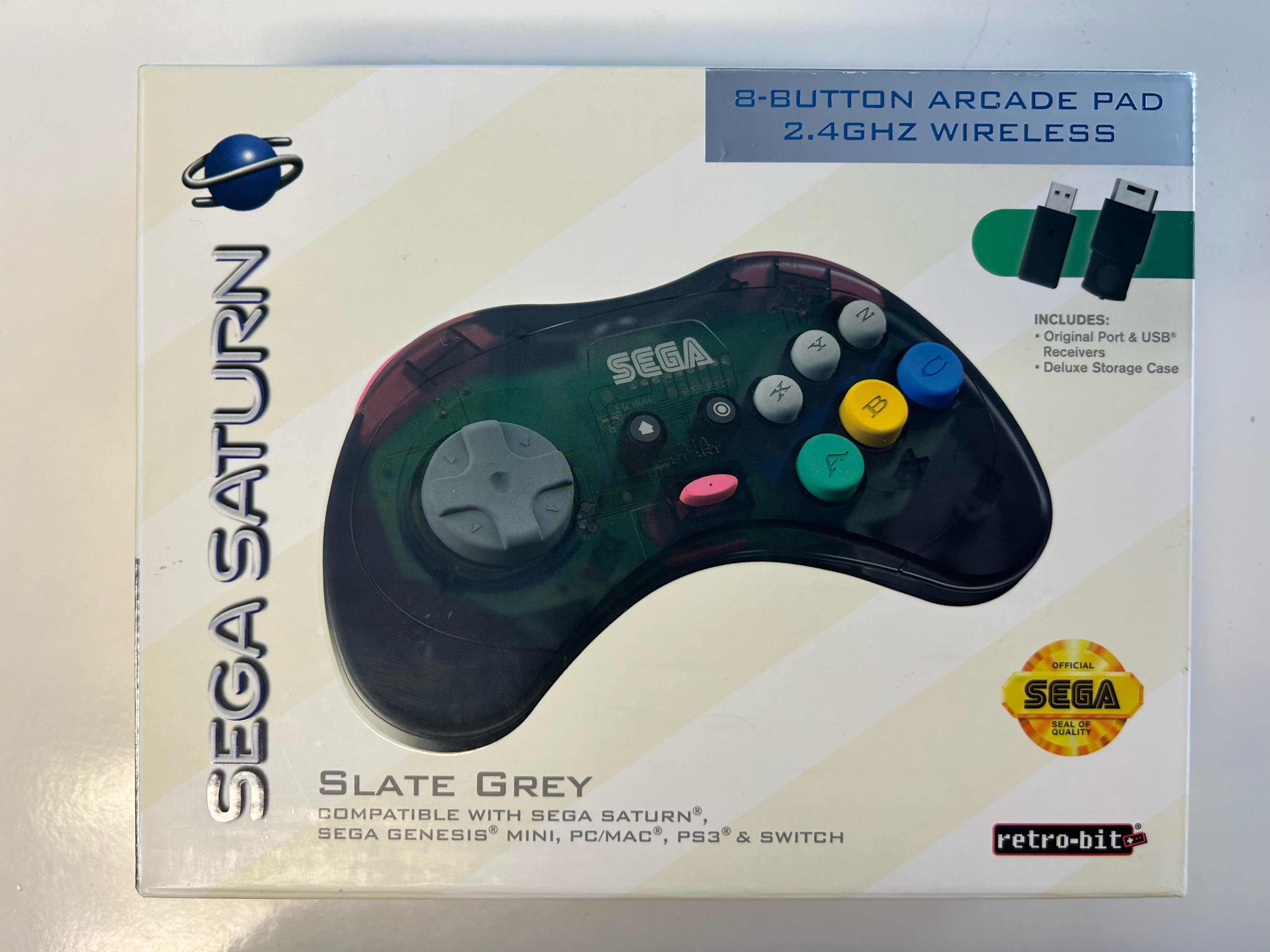 Retrobit 8-Button Wireless Arcade Pad - Slate Grey (Sega Saturn)