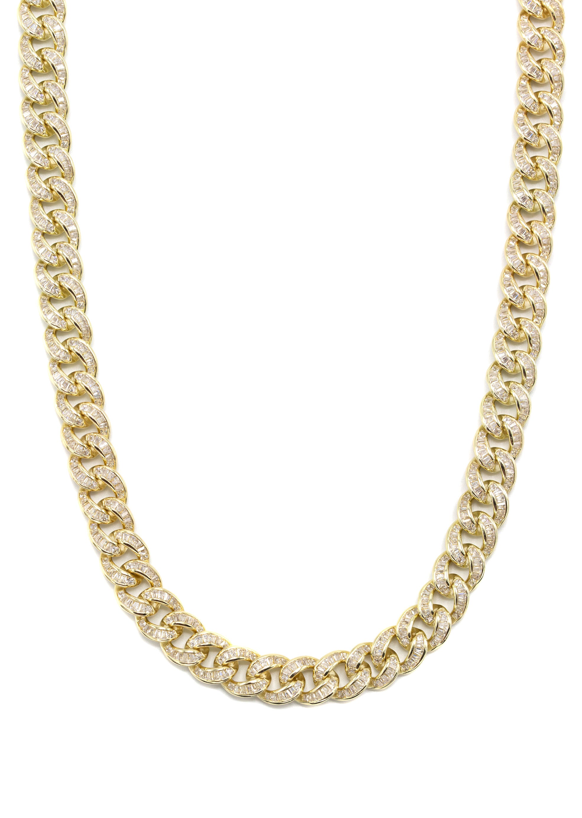 Silver Chain -  Gold Baguette Iced Out Miami Cuban Link Chain