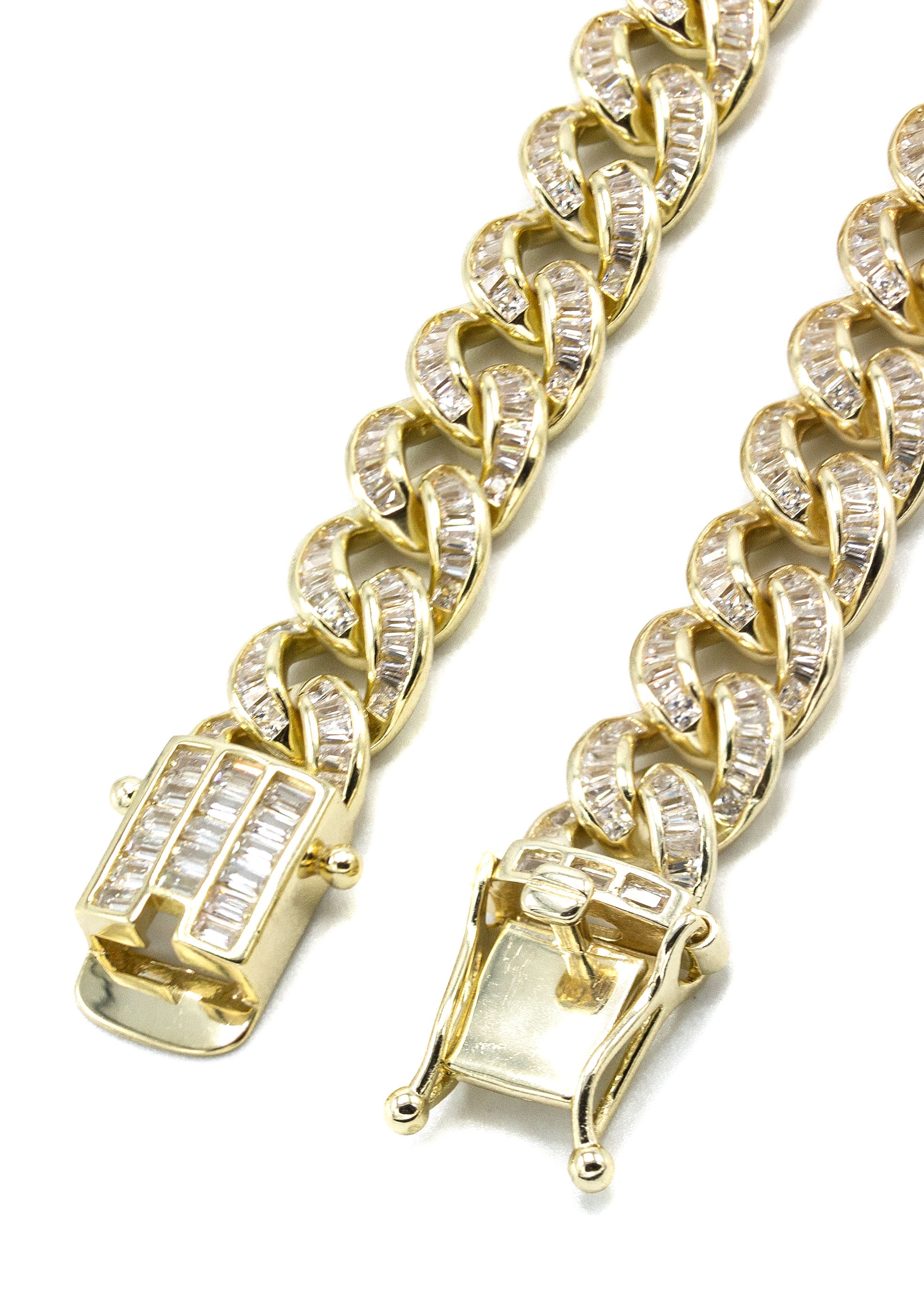 Silver Chain -  Gold Baguette Iced Out Miami Cuban Link Chain