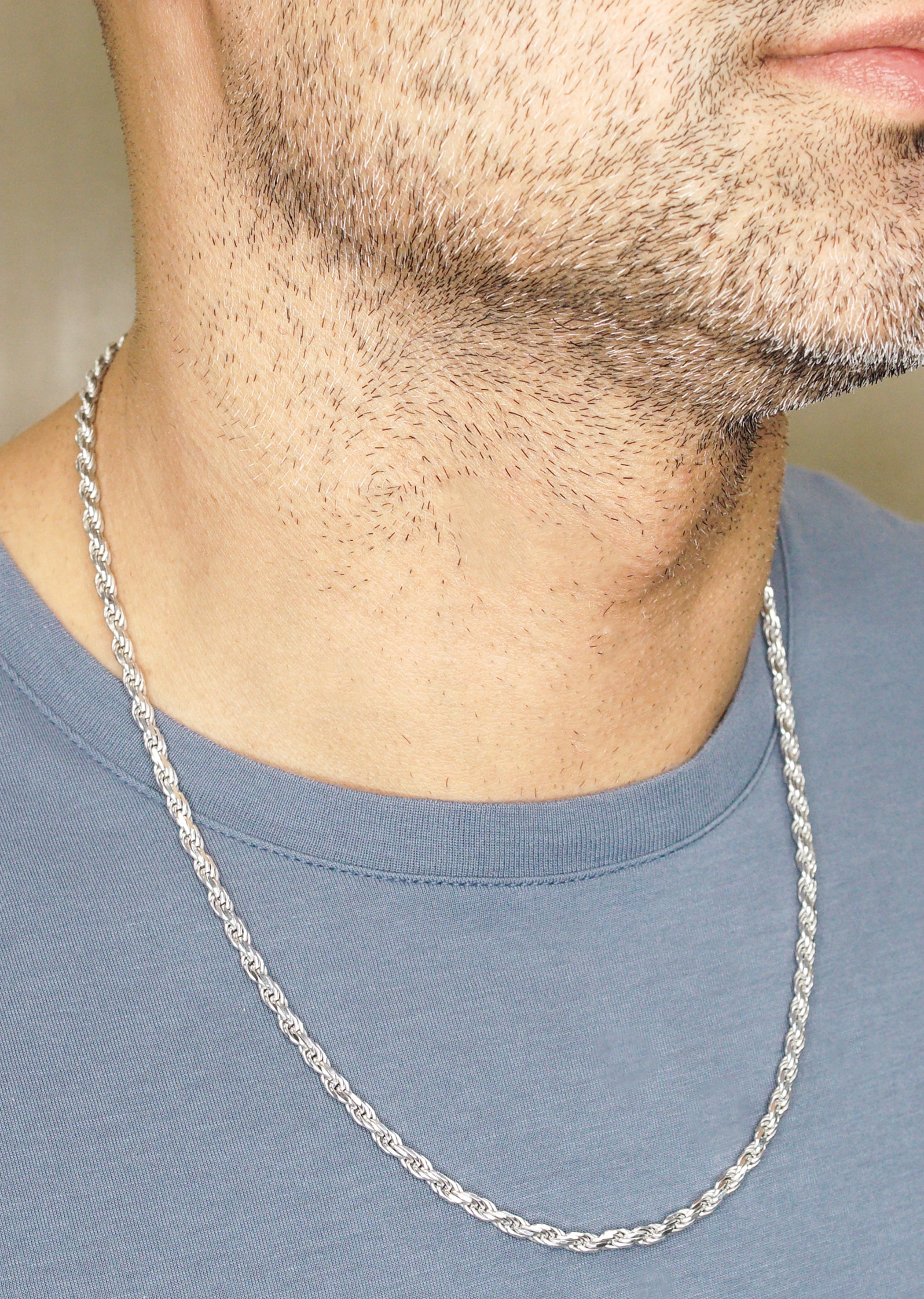 Silver Chain - Mens White Chain / Rope Chain / 3.5 MM