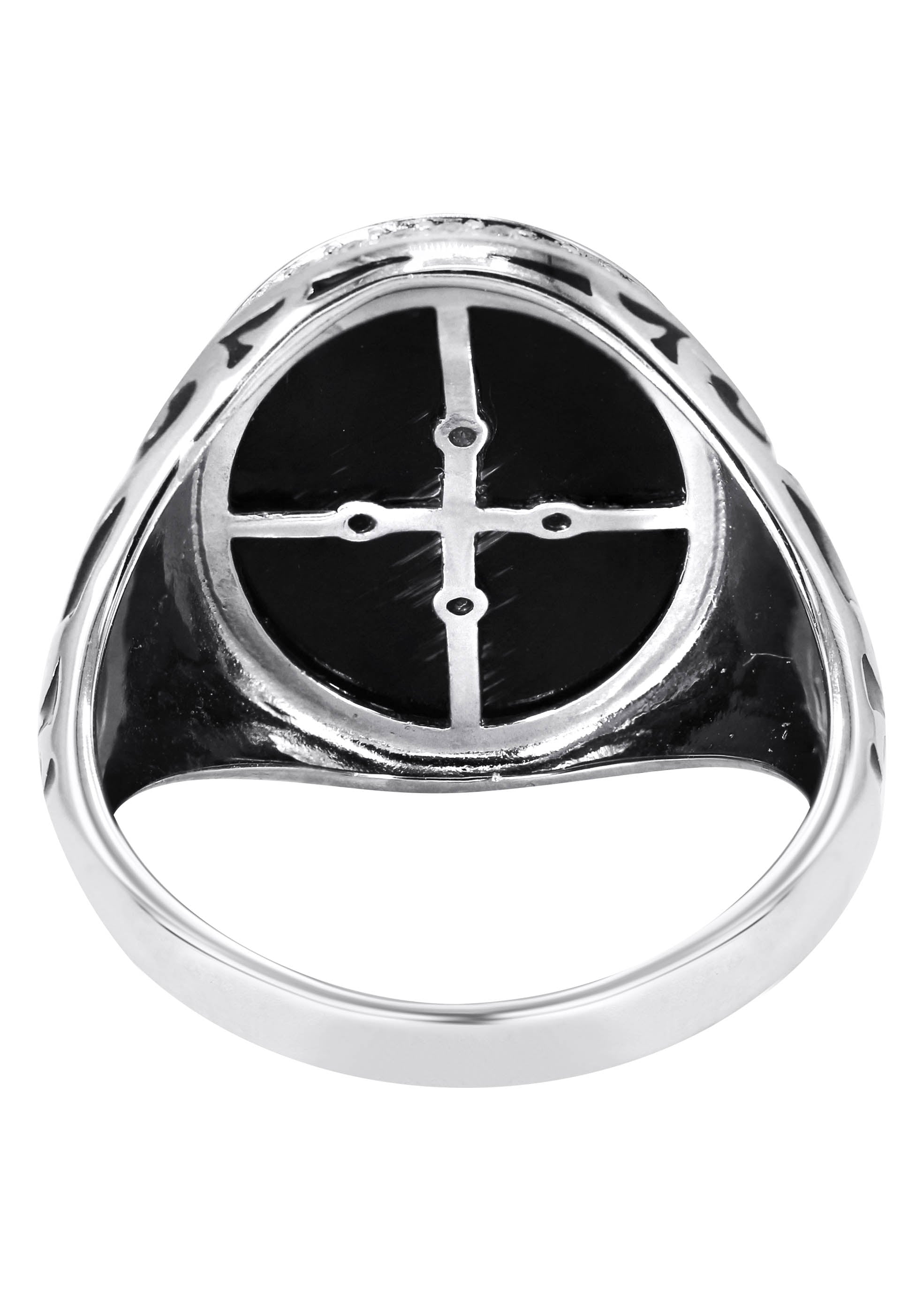Mens Silver Round Onyx Signet Ring | Appx 7 Grams