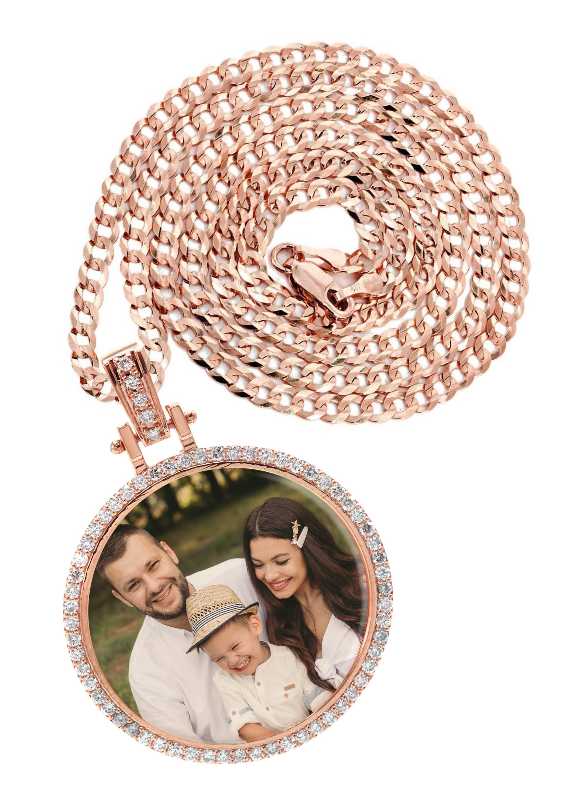Diamond 10K/14K Rose Gold Large Round Picture Pendant Necklace | Appx. 0.65 Carat