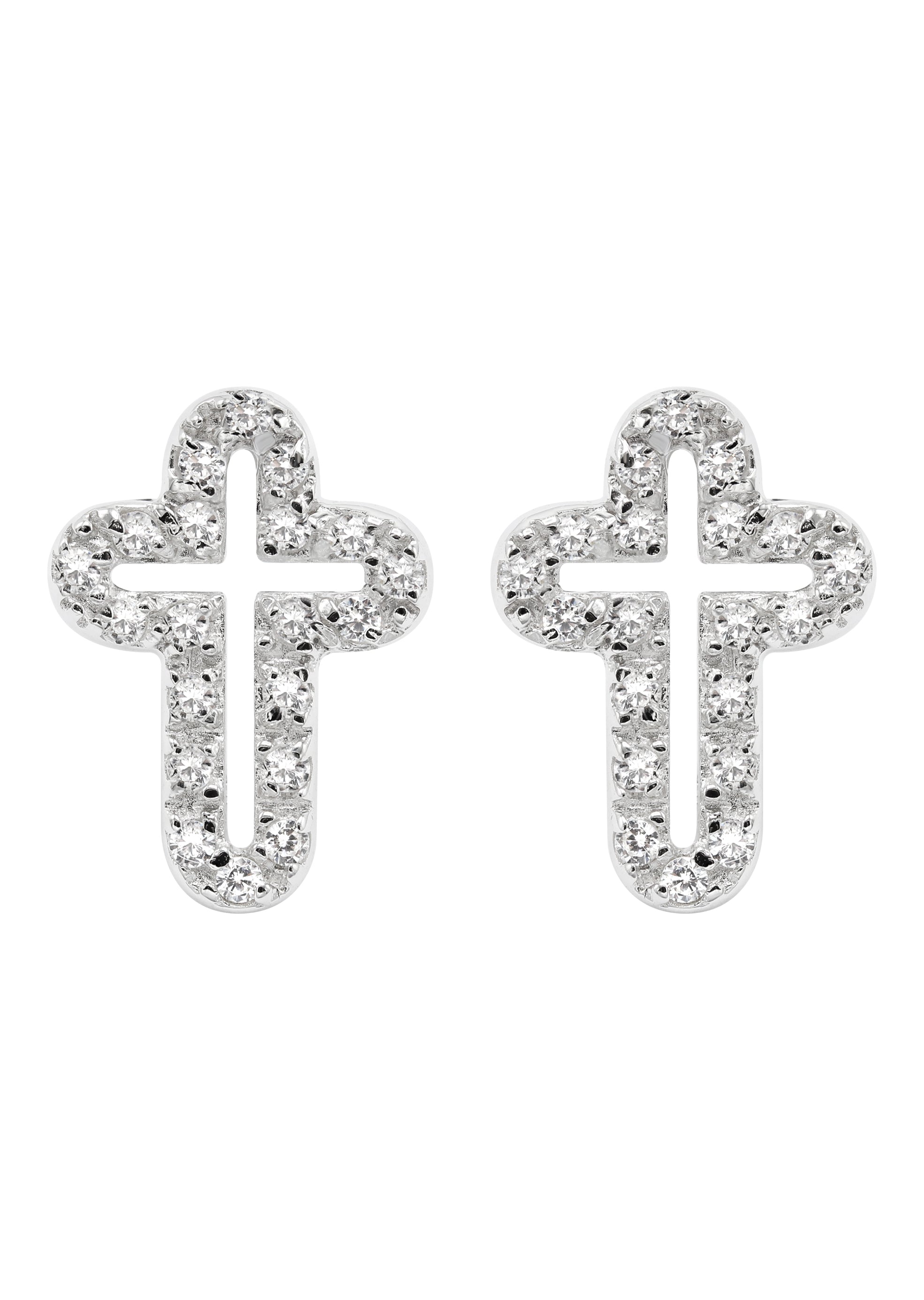 Silver Open Cross Plated Clear CZ Stud Earrings | Appx. 2 Grams