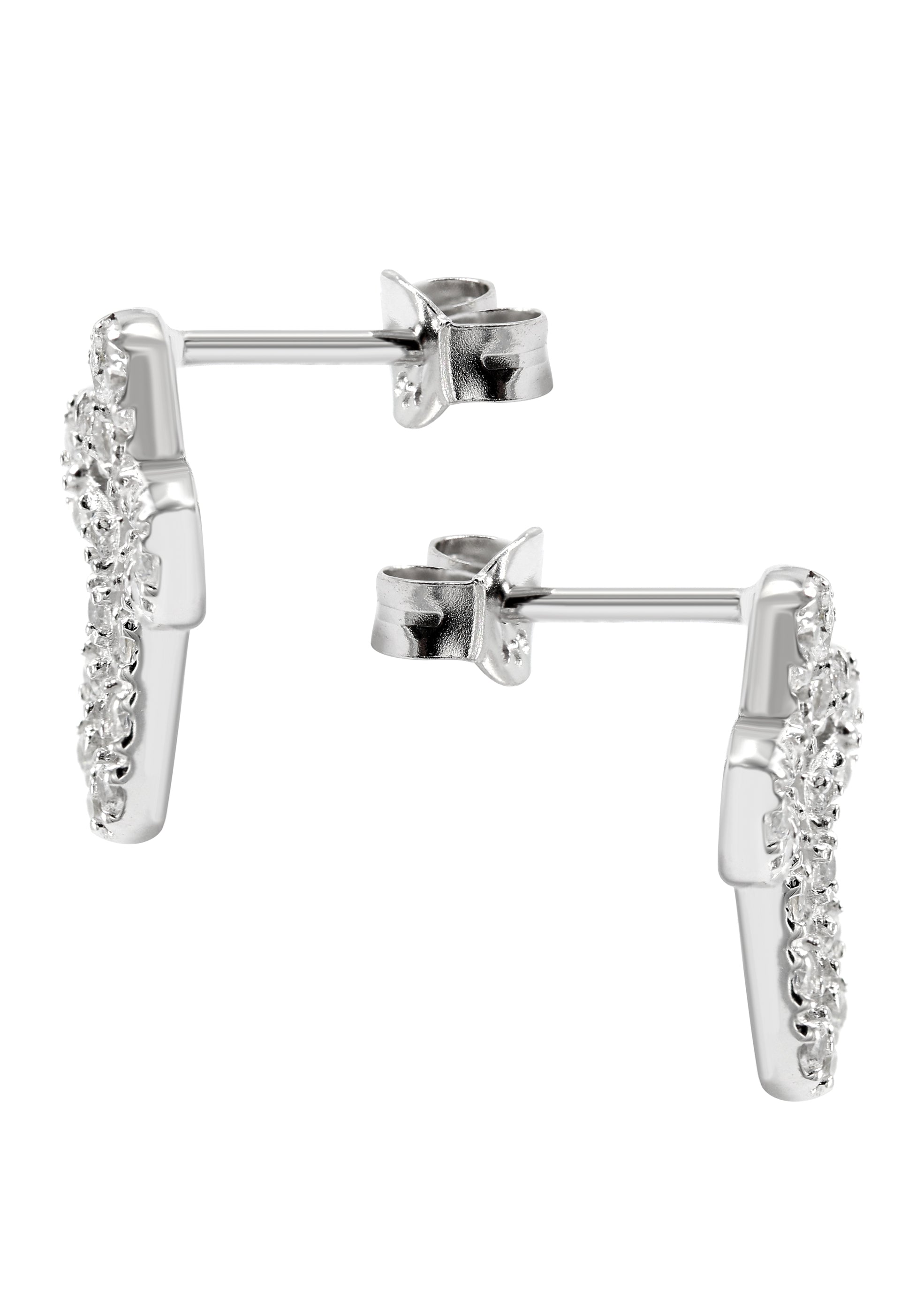 Silver Open Cross Plated Clear CZ Stud Earrings | Appx. 2 Grams