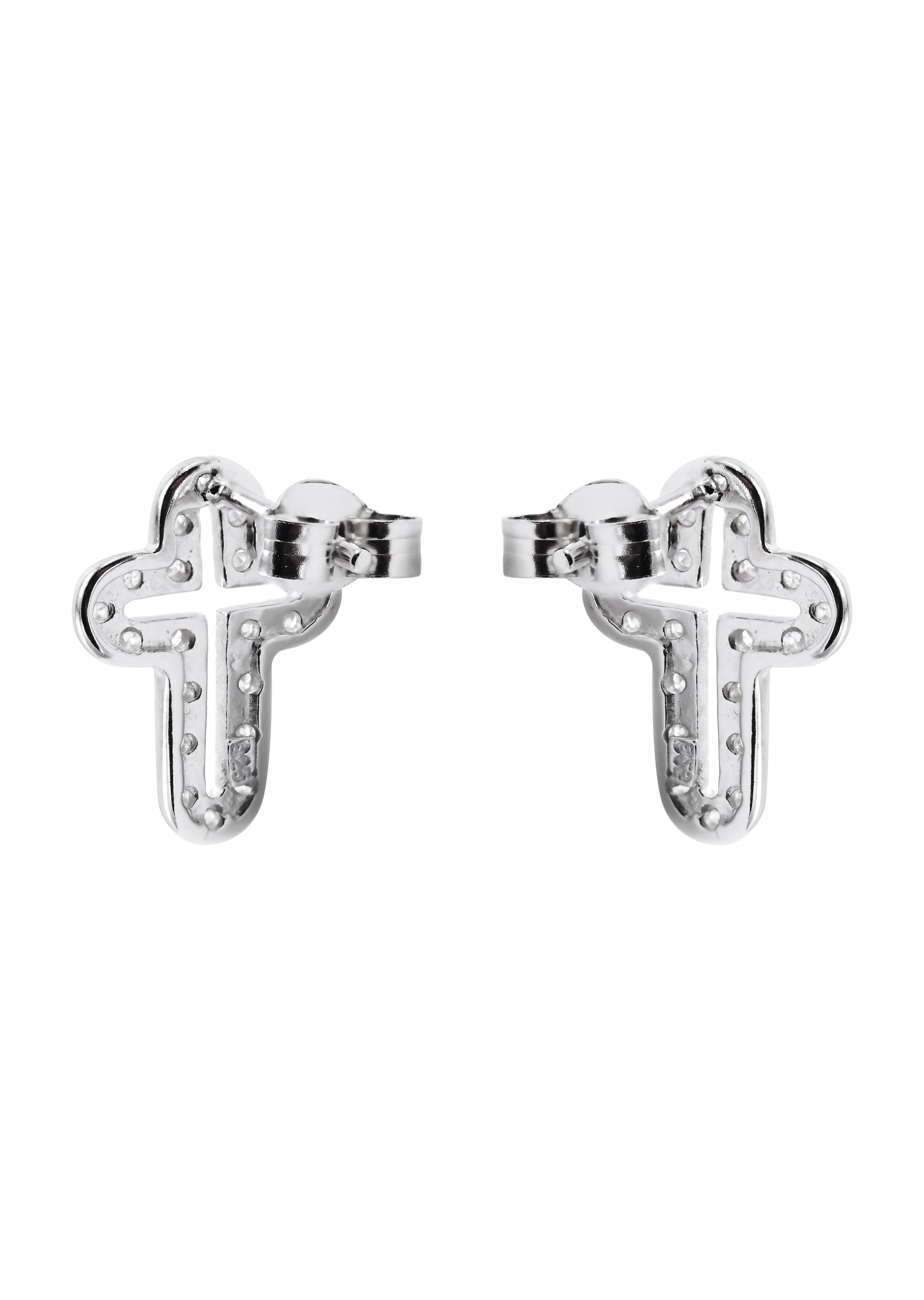 Silver Open Cross Plated Clear CZ Stud Earrings | Appx. 2 Grams