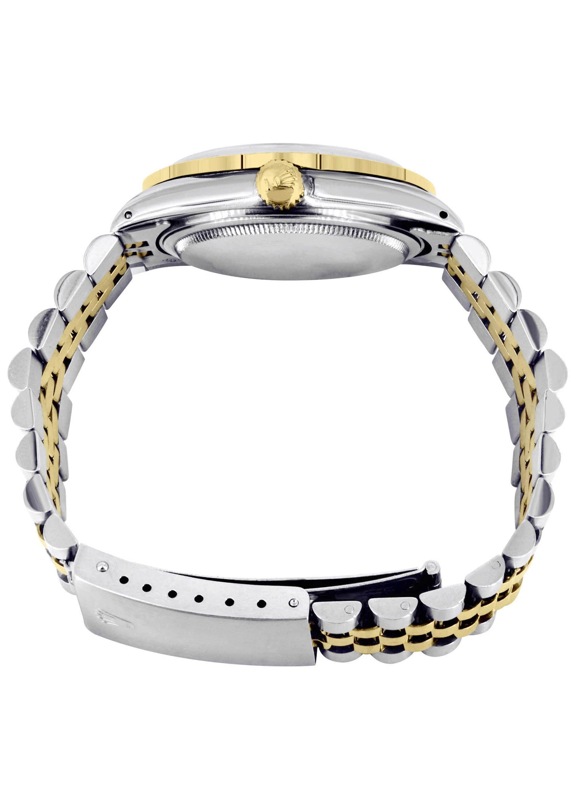 Diamond Gold Rolex Watch For Women 16233 | 36Mm | Custom Red Arabic Full Diamond Dial | Two Row 4.25 Carat Bezel | Jubilee Band