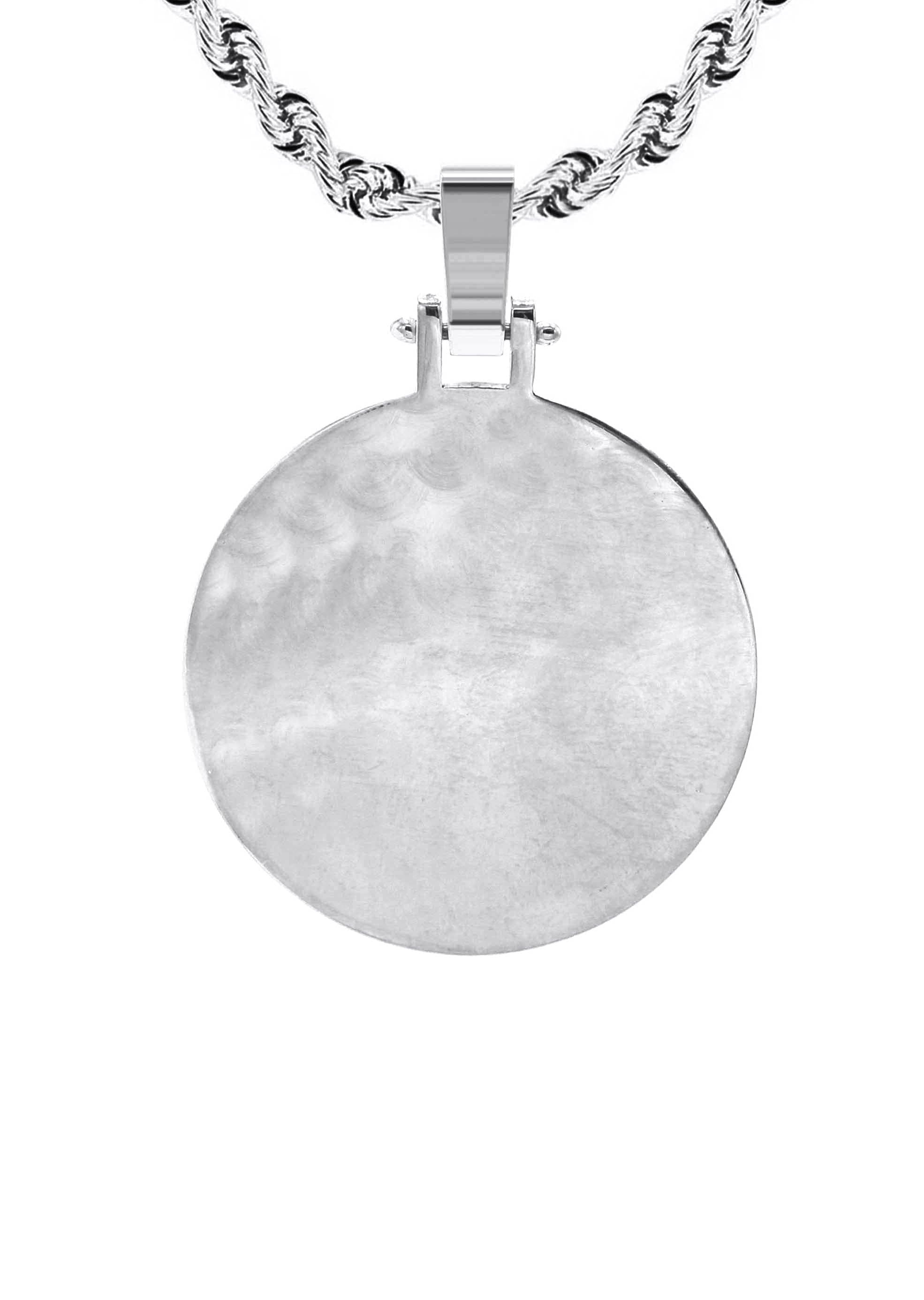 10K/14K White Gold Large Round Picture Pendant Necklace
