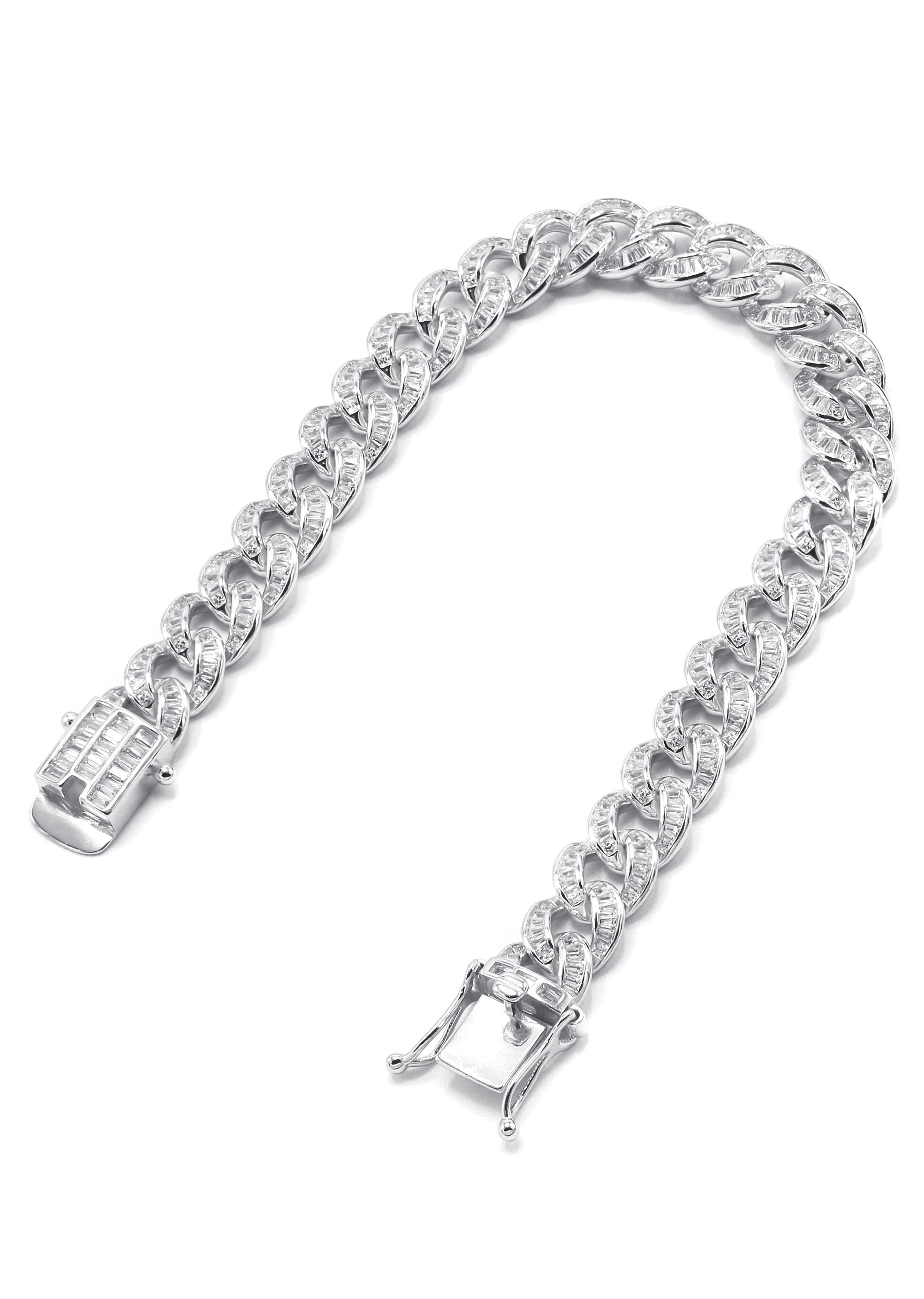 Silver White Baguette CZ Ice Curb Bracelet