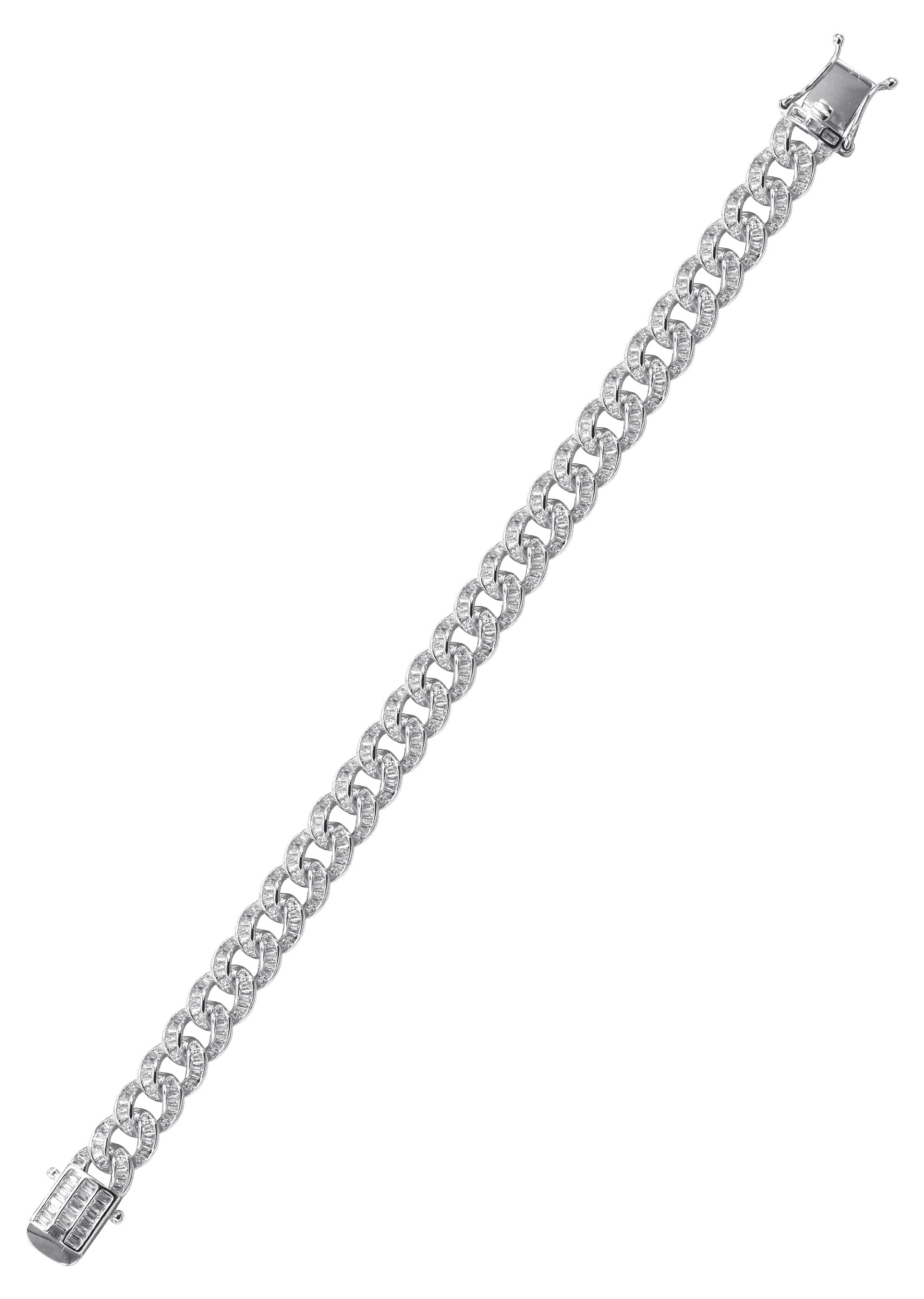 Silver White Baguette CZ Ice Curb Bracelet