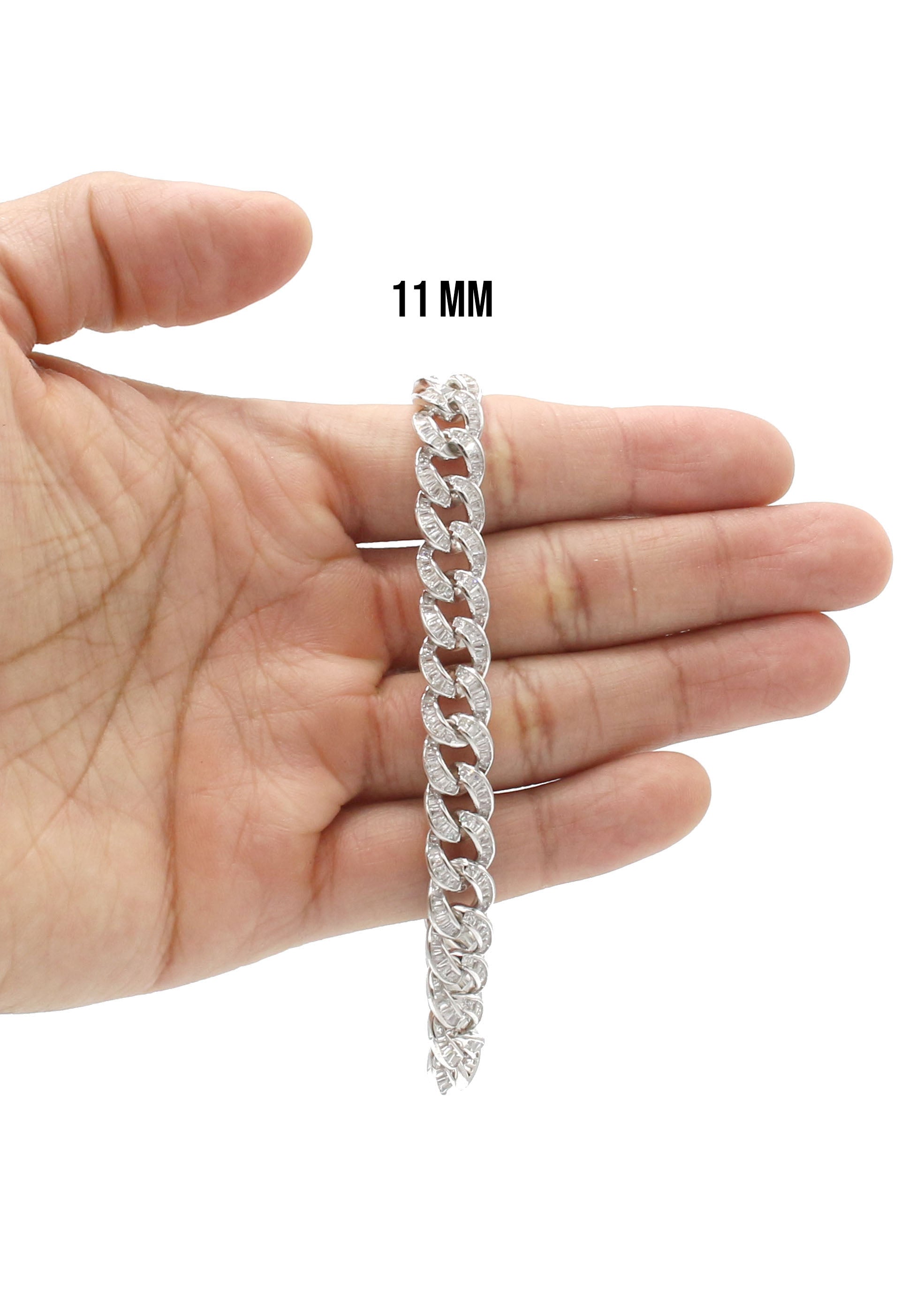 Silver White Baguette CZ Ice Curb Bracelet