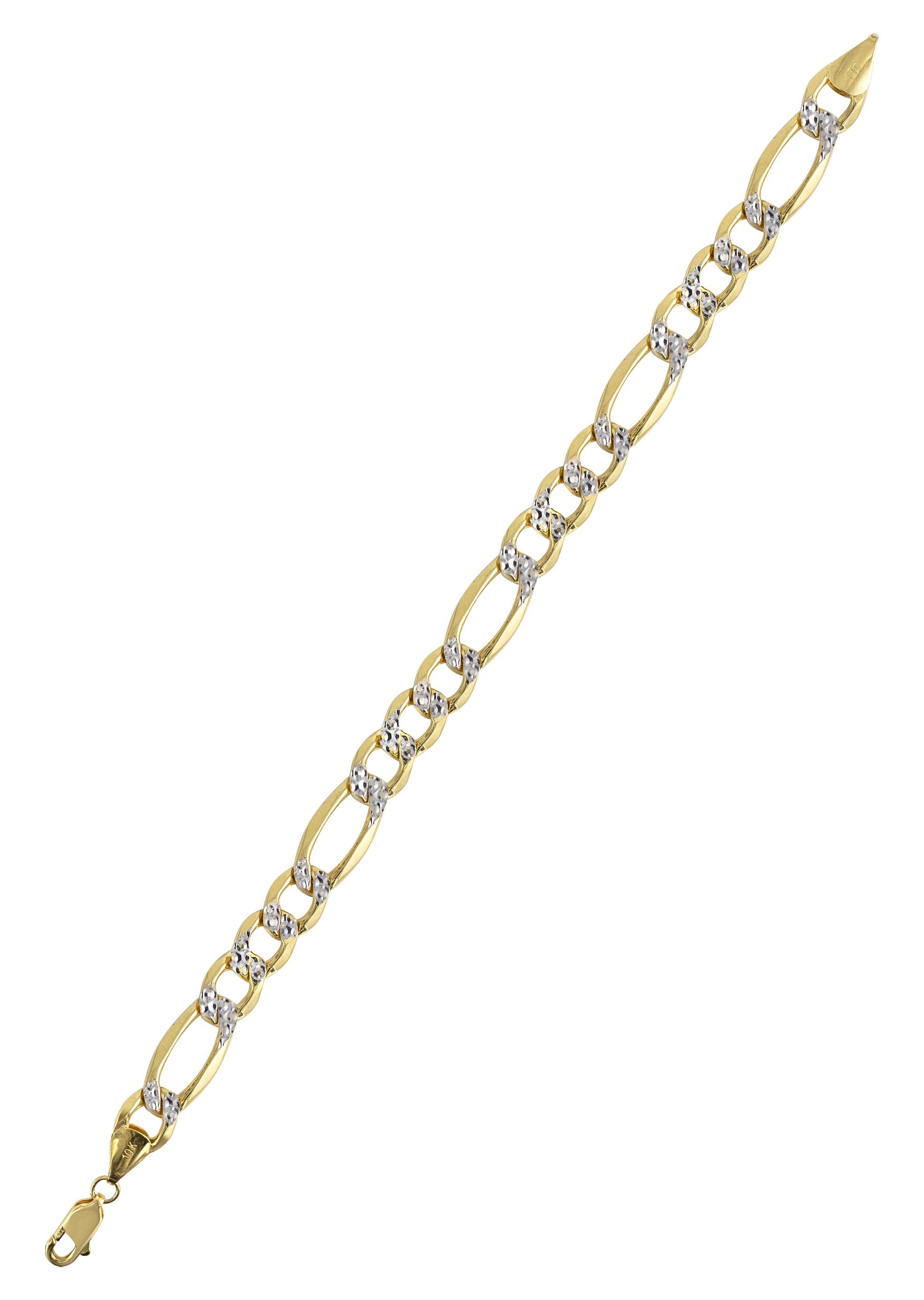 Diamond Cut Hollow Mens Figaro Bracelet 10K/14K Yellow Gold