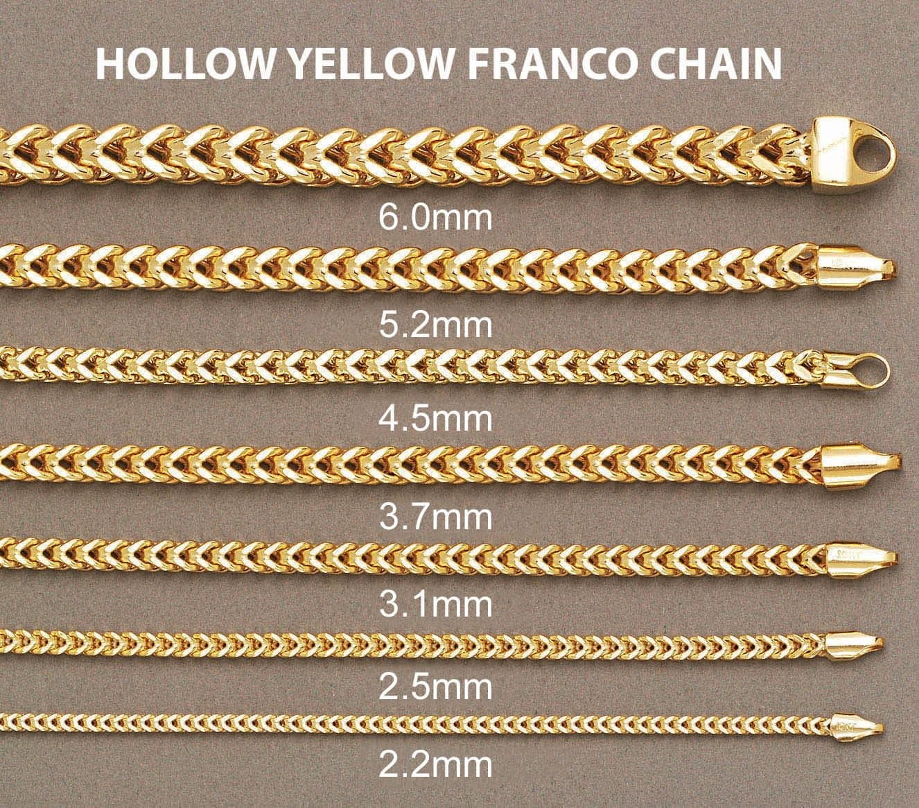 Gold Chain - Womens 10K/14K Yellow Hollow Franco Chain