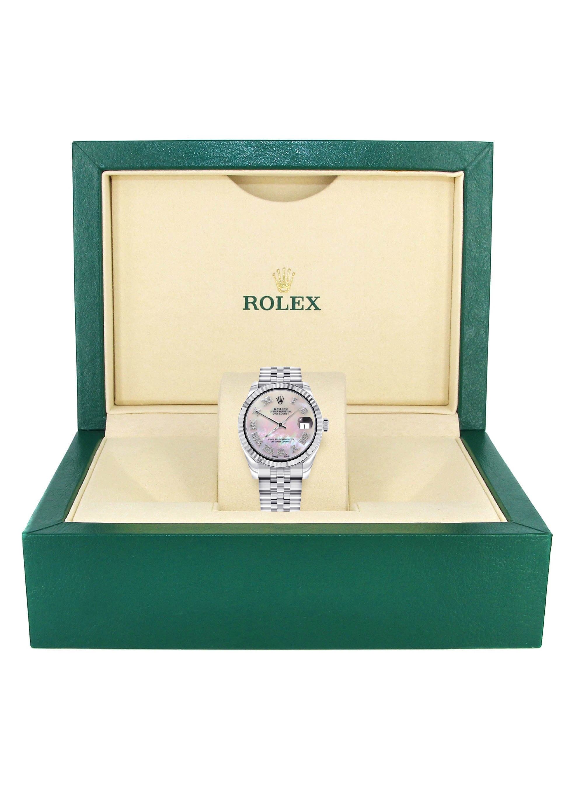 Diamond Rolex Watch | Fluted Bezel | 31MM | Mother of Pearl Diamond Dial | Jubilee Band