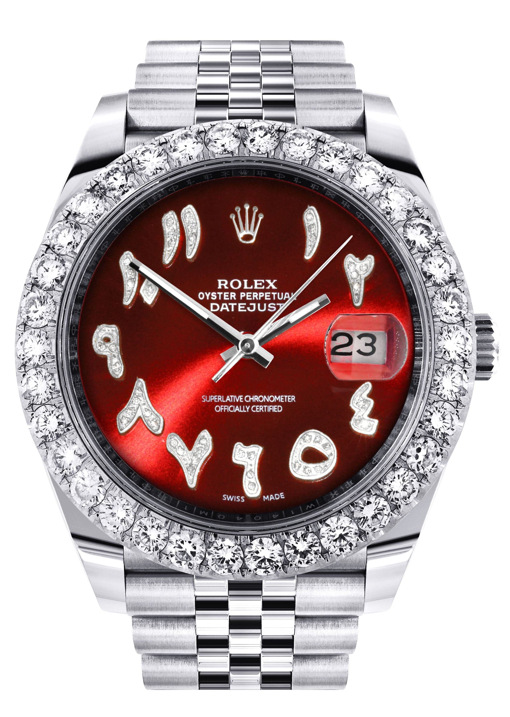 Rolex Datejust II Watch | 41 MM | Custom Red Arabic Diamond Dial | Jubilee Band