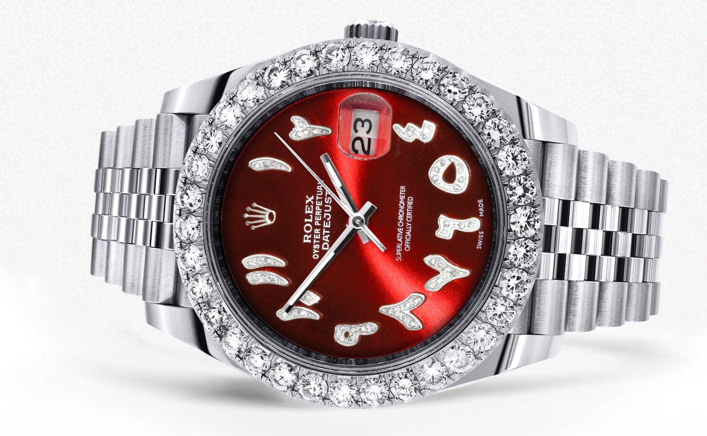 Rolex Datejust II Watch | 41 MM | Custom Red Arabic Diamond Dial | Jubilee Band