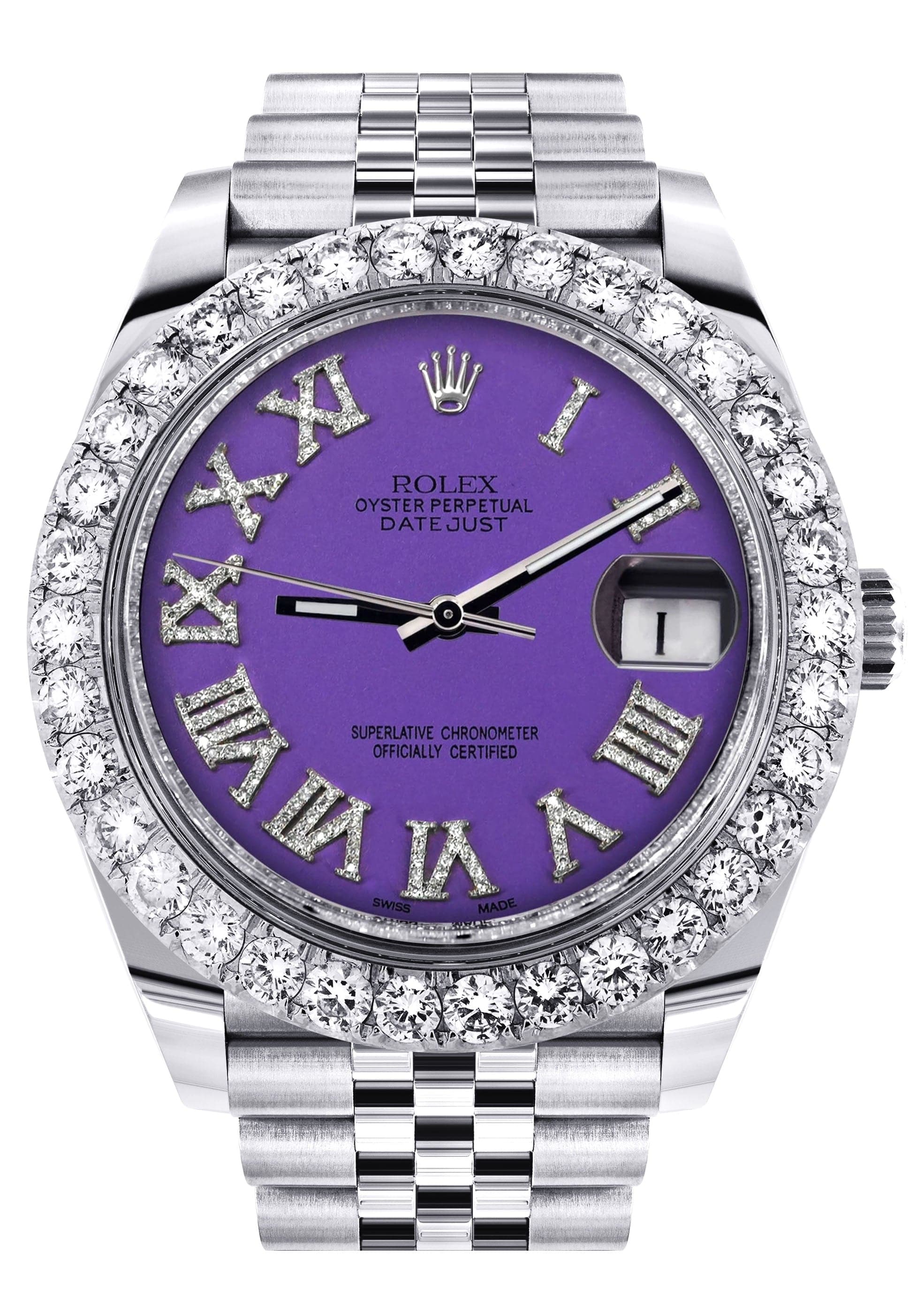 Rolex Datejust II Watch | 41 MM | Custom Violet Roman Diamond Dial | Jubilee Band