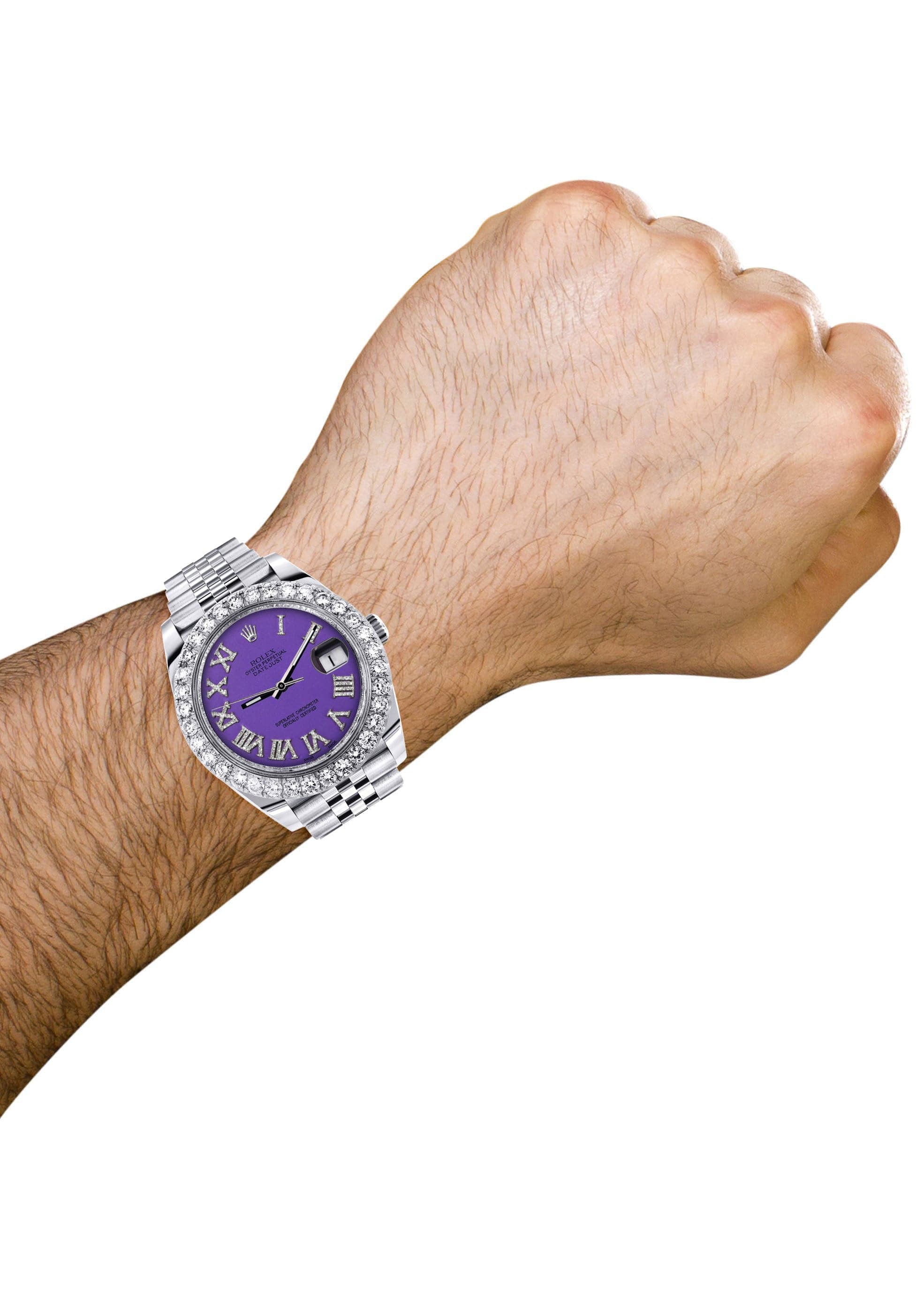 Rolex Datejust II Watch | 41 MM | Custom Violet Roman Diamond Dial | Jubilee Band