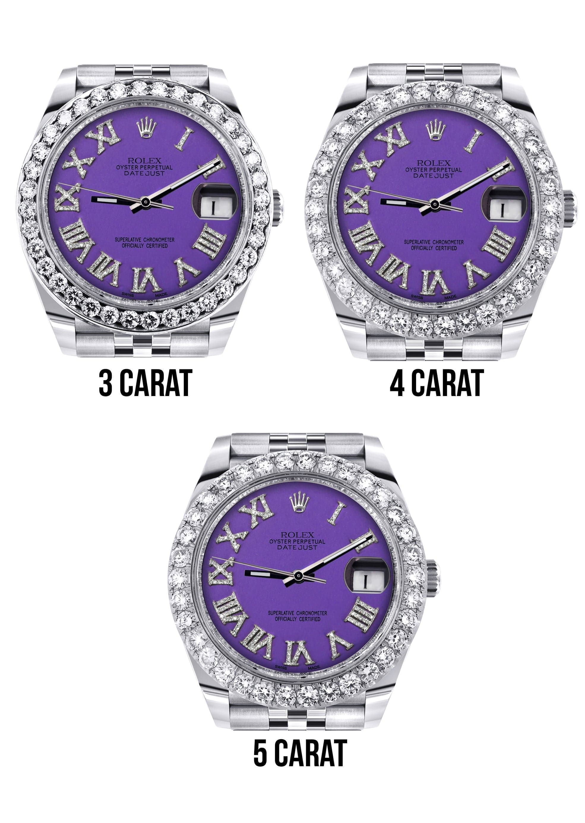 Rolex Datejust II Watch | 41 MM | Custom Violet Roman Diamond Dial | Jubilee Band