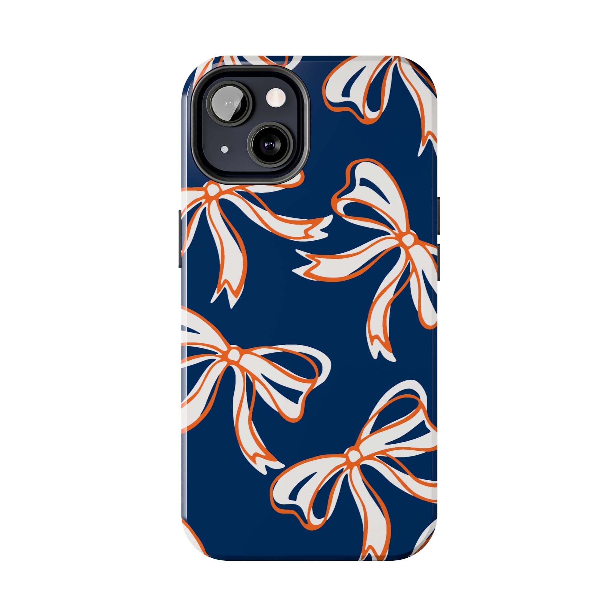 Trendy Bow Phone Case, Bed Party Bow Iphone case, Bow Phone Case, Bow Gifts - Syracuse, Auburn, Illinois, Bucknell, UVA, Navy & Orange