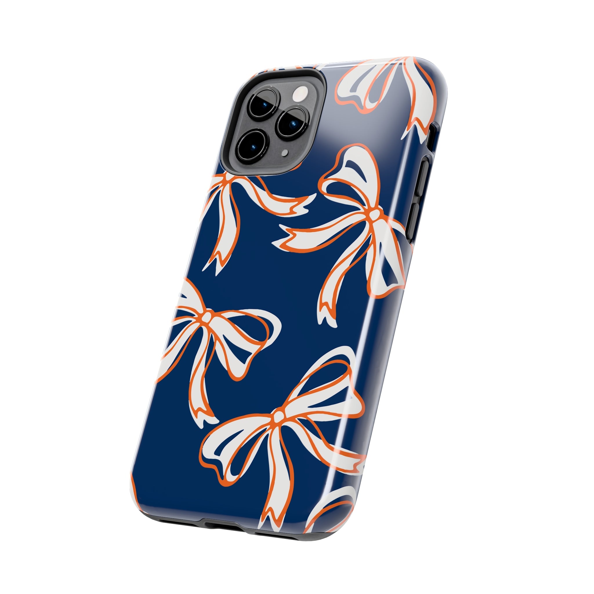 Trendy Bow Phone Case, Bed Party Bow Iphone case, Bow Phone Case, Bow Gifts - Syracuse, Auburn, Illinois, Bucknell, UVA, Navy & Orange