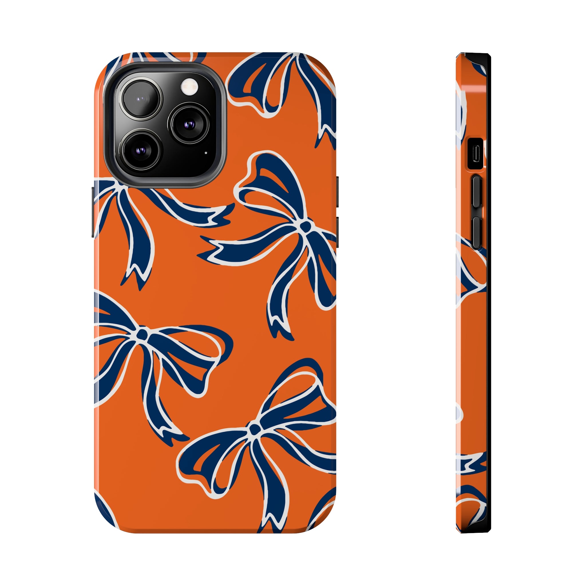 Trendy Bow Phone Case, Bed Party Bow Iphone case, Bow Phone Case, Bow Gifts - Syracuse, Auburn, Illinois, Bucknell, UVA, Navy & Orange