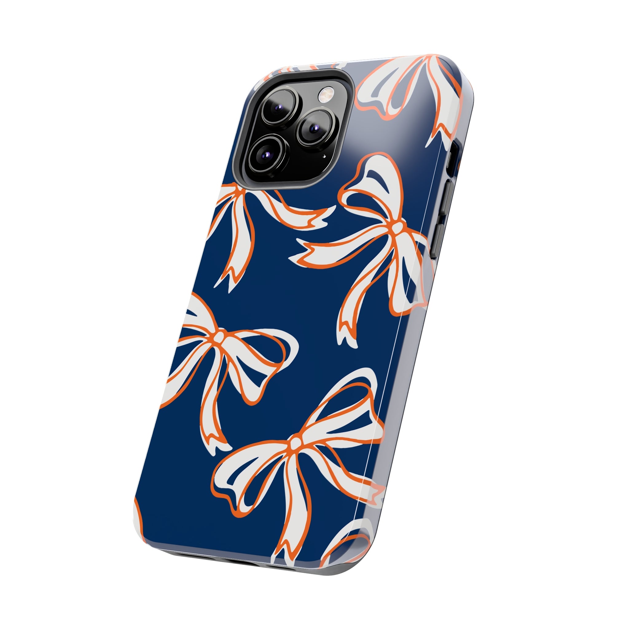 Trendy Bow Phone Case, Bed Party Bow Iphone case, Bow Phone Case, Bow Gifts - Syracuse, Auburn, Illinois, Bucknell, UVA, Navy & Orange