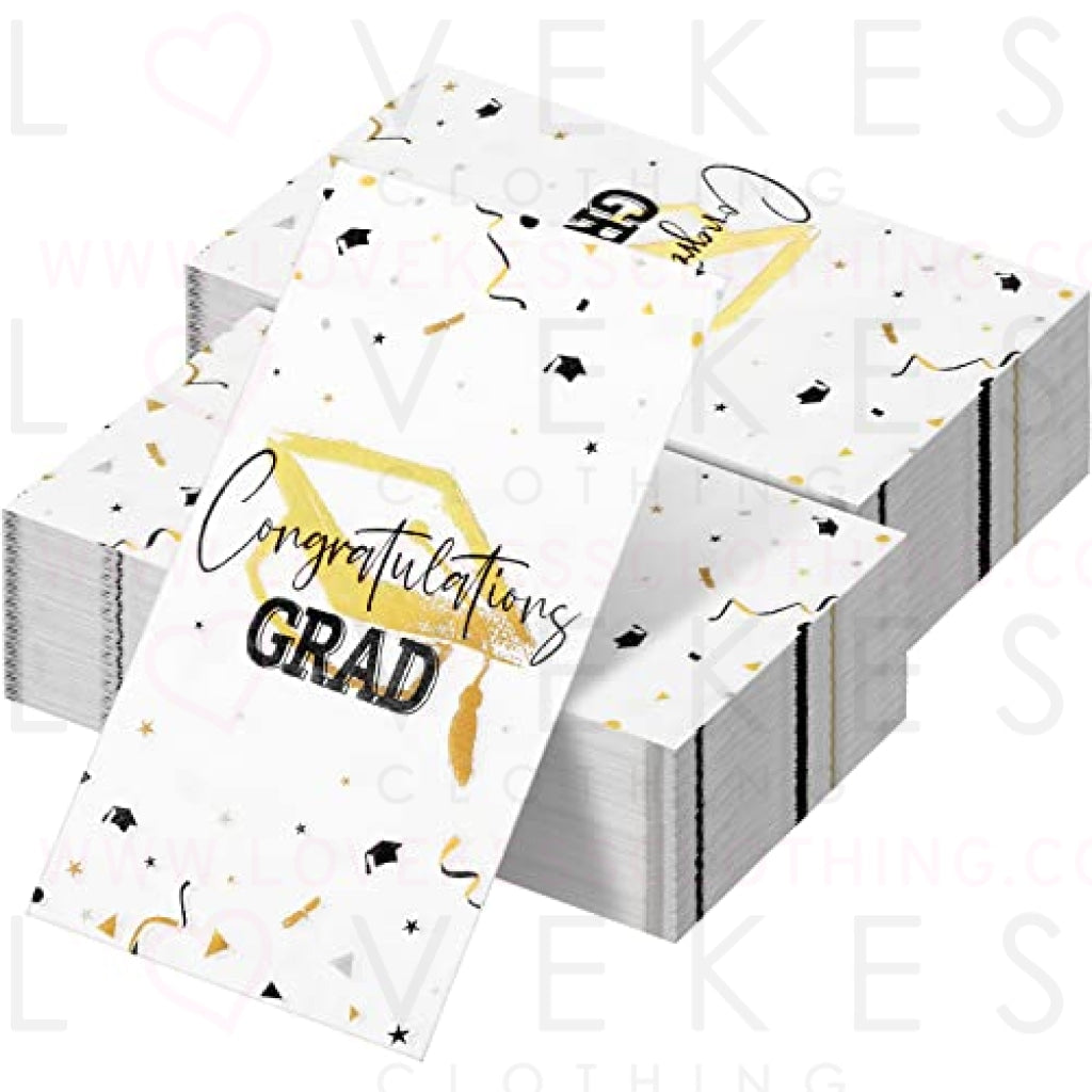 100 Sheets Graduation Party Napkins Disposable Congratulation Grad Beverage Cocktail Napkins Paper Towels for 2023 Graduation Celebration Party Supplies Table Decorations (Black and Gold)