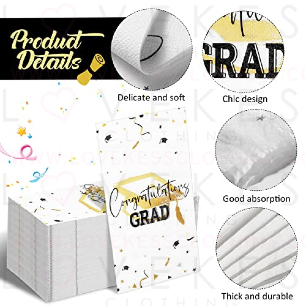 100 Sheets Graduation Party Napkins Disposable Congratulation Grad Beverage Cocktail Napkins Paper Towels for 2023 Graduation Celebration Party Supplies Table Decorations (Black and Gold)