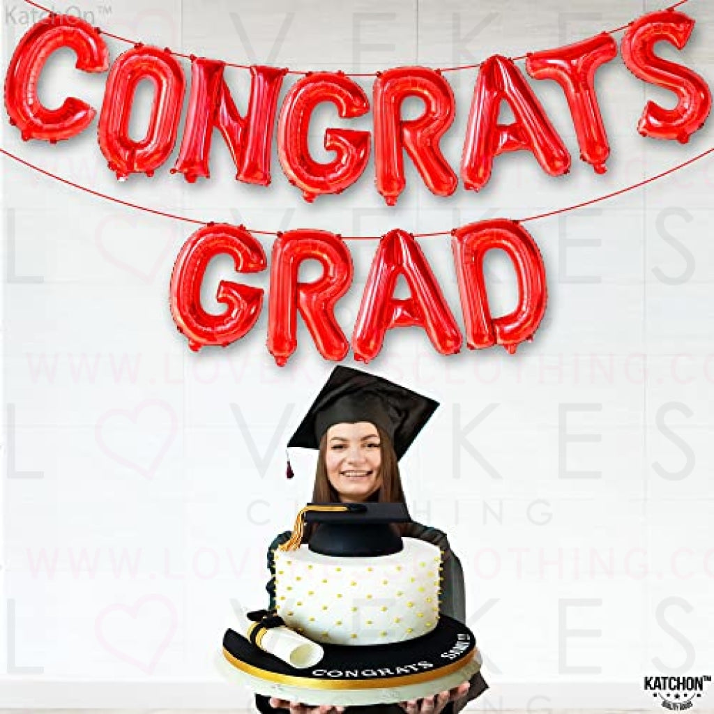 KatchOn, Red Congrats Grad Balloons Banner?- 16 Inch, Graduation Balloon Red | Congrats Grad Banner, Graduation Decorations Class of 2023 | Congrats Balloon Banner | Graduation Party Decorations 2023