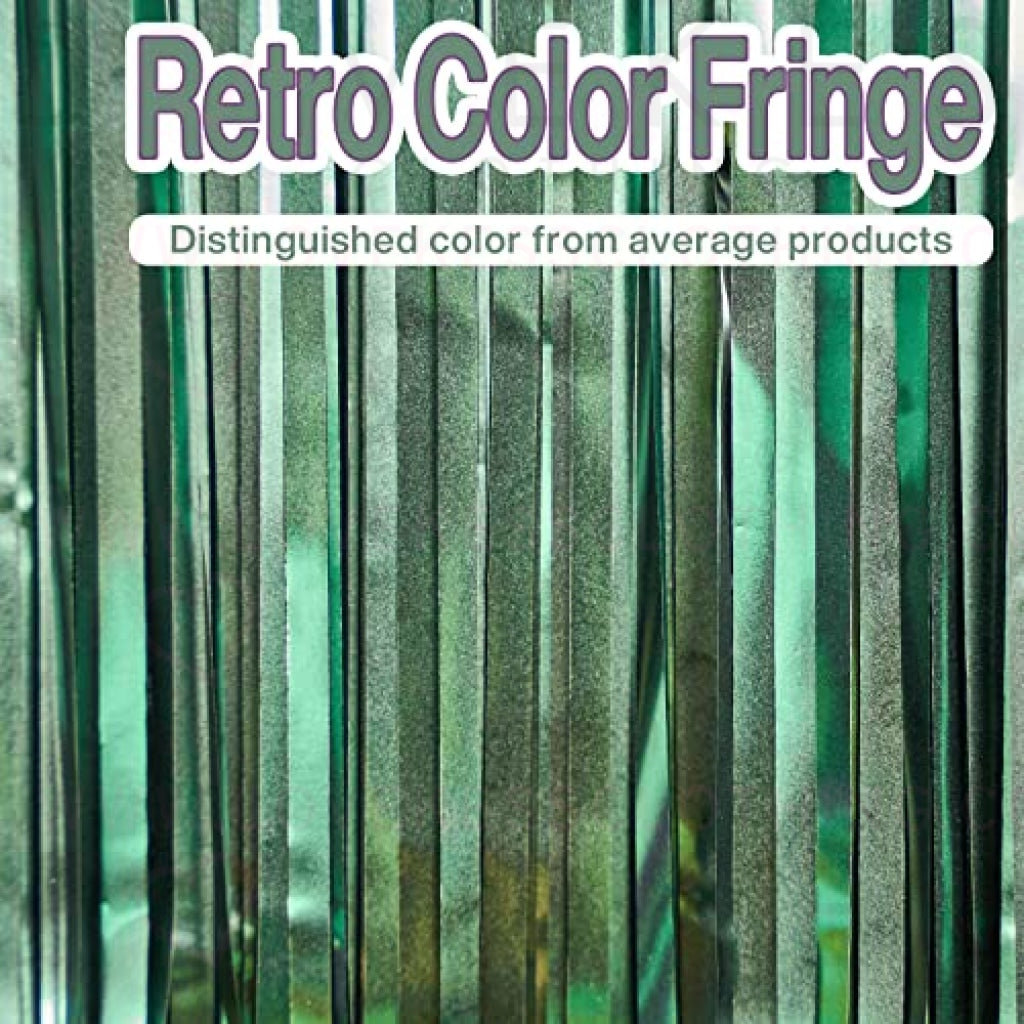 PartyWoo Retro Green Foil Curtain 2 pcs, 3.3x6.6 ft Dark Green Tinsel Curtains, Backdrop Curtain, Foil Fringe Curtains, String Curtain, Birthday Decorations, Party Backdrop, Wedding Backdrop