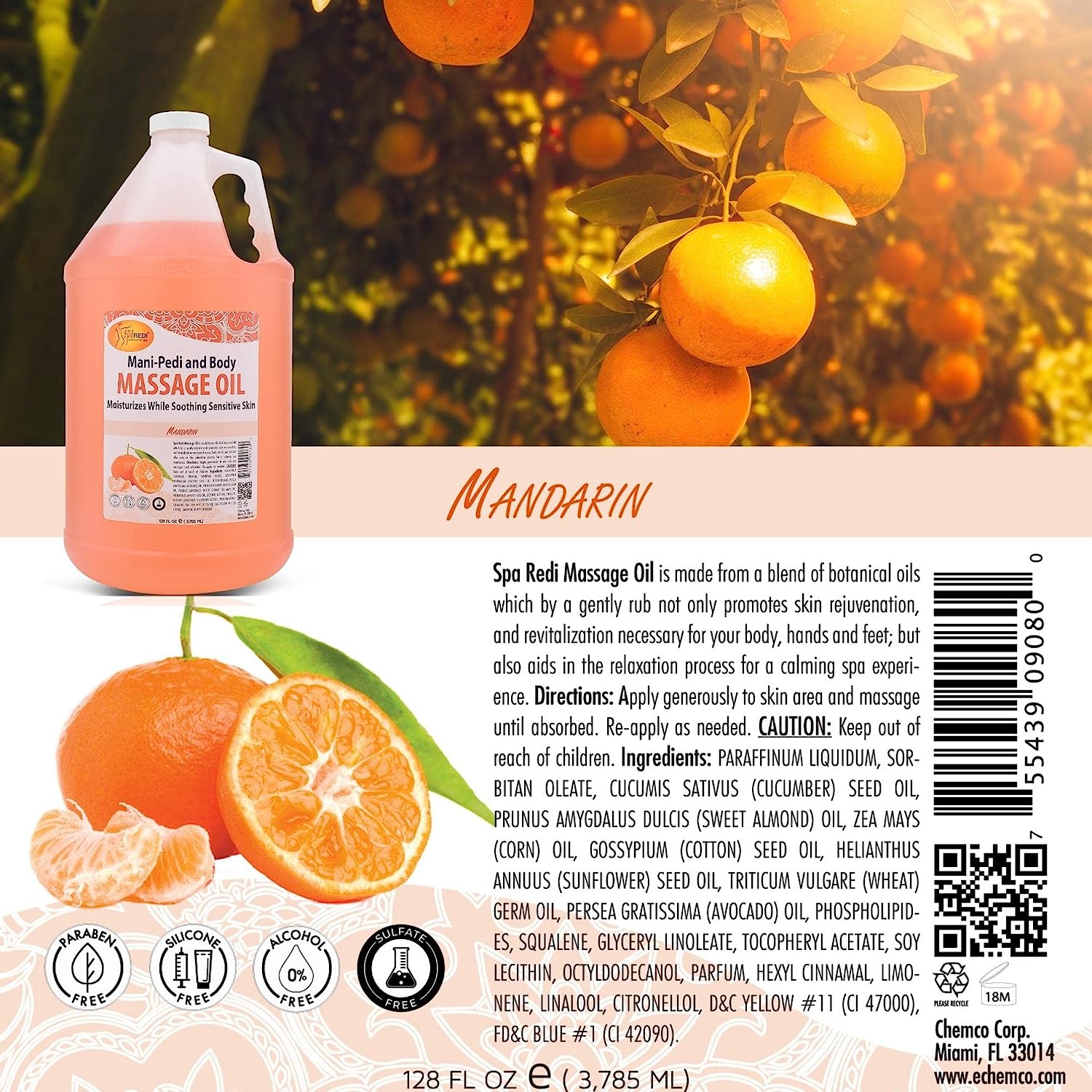 Massage Oil - Mandarin 1 Gallon by Spa Redi