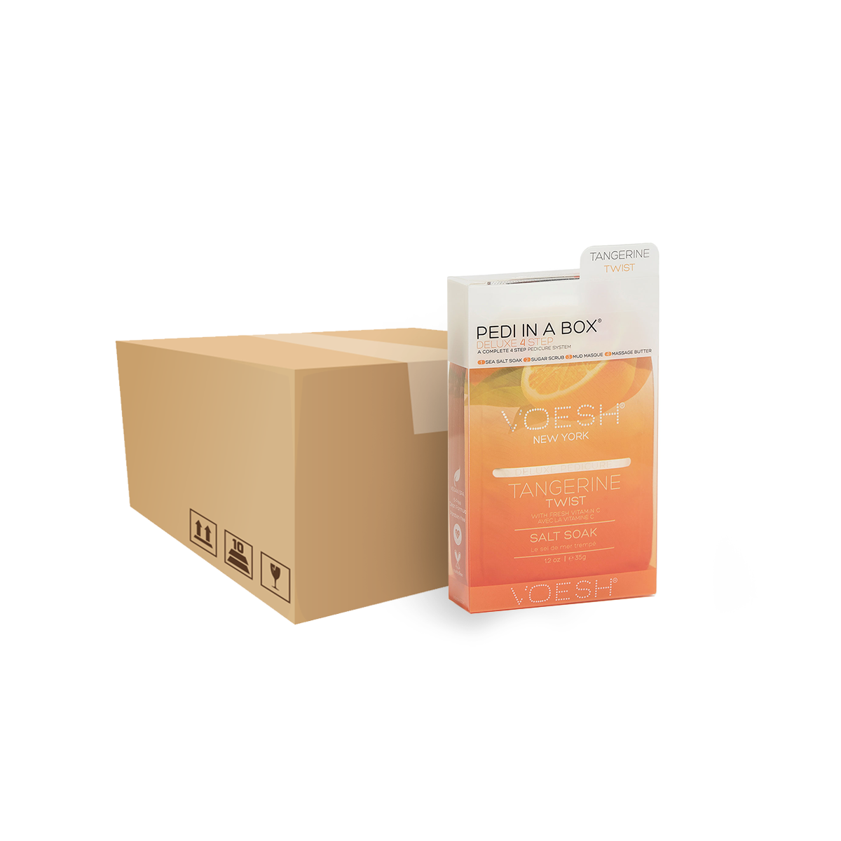 4 Step Voesh Deluxe Pedi In a Box Kit, Tangerine Twist Case of 50