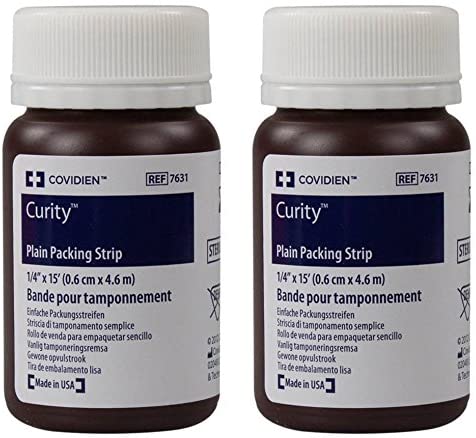 Covidien Cardinal Curity Plain Packing Strip 7631 - Wound Packing Strip, Cotton, Non-Impregnated, Sterile, Bottle Container - 1/4